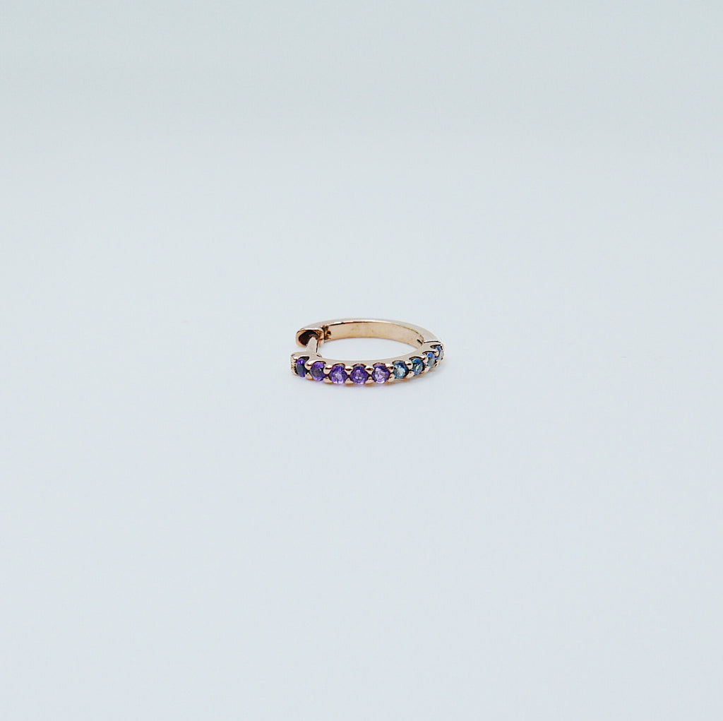 Mini Bi-Color Hoop Earring, Amethyst and Blue Sapphire Hoop Earring, Purple and Blue Hoop Earring, Bi-Color Hoop Earring