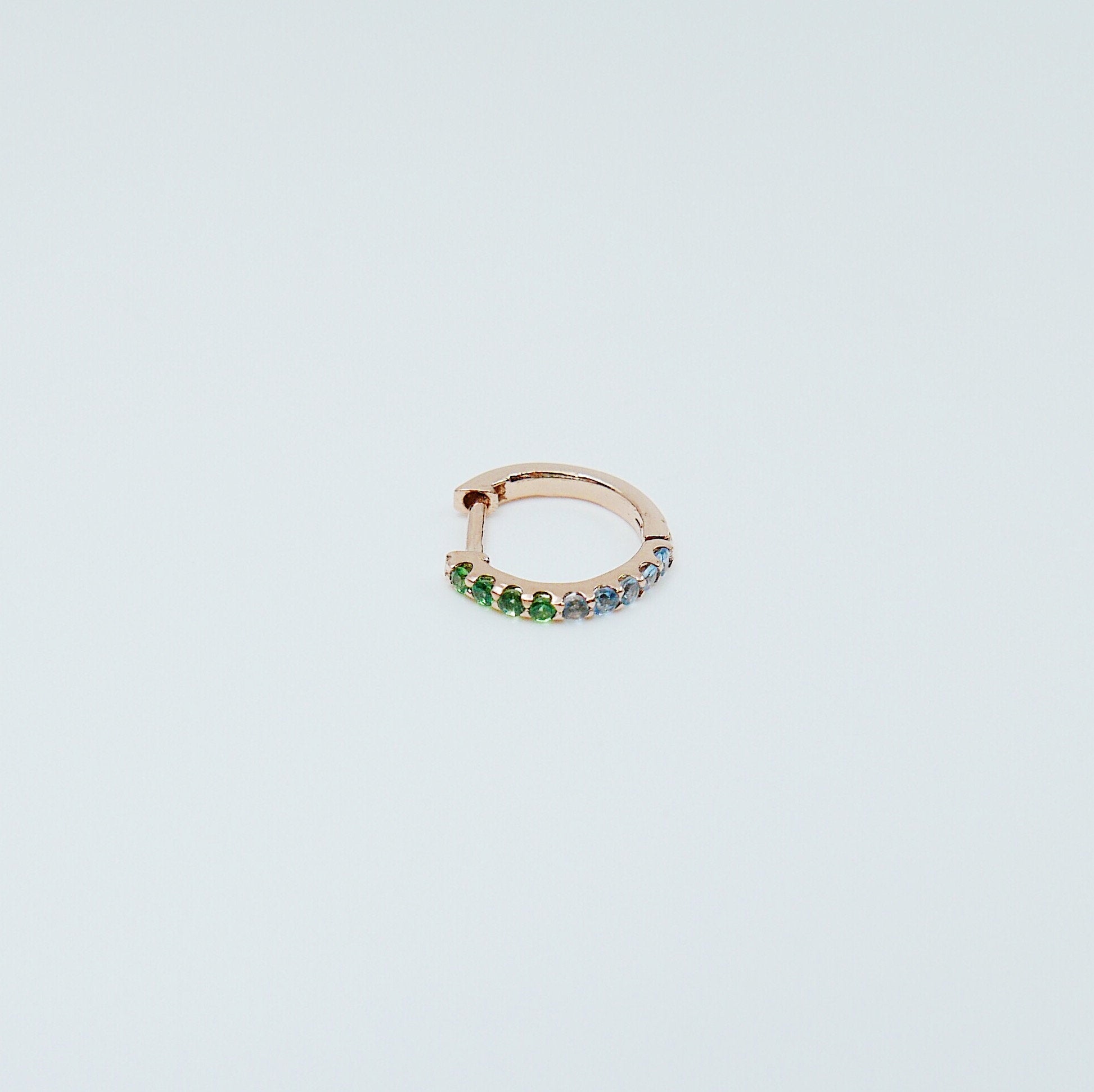 Mini Bi-Color Hoop Earring, Tsavorite and Aquamarine Hoop Earring, Green and Blue Hoop Earring, Bi-Color Hoop Earring