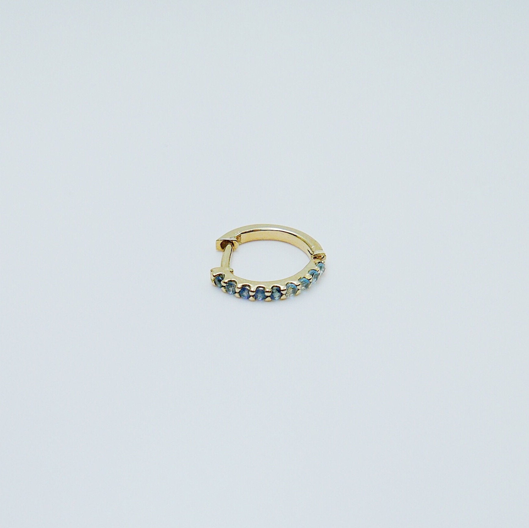 Mini Bi-Color Hoop Earring, Blue Sapphire and Aquamarine Hoop Earring, Blue Hoop Earring, Bi-Color Hoop Earring