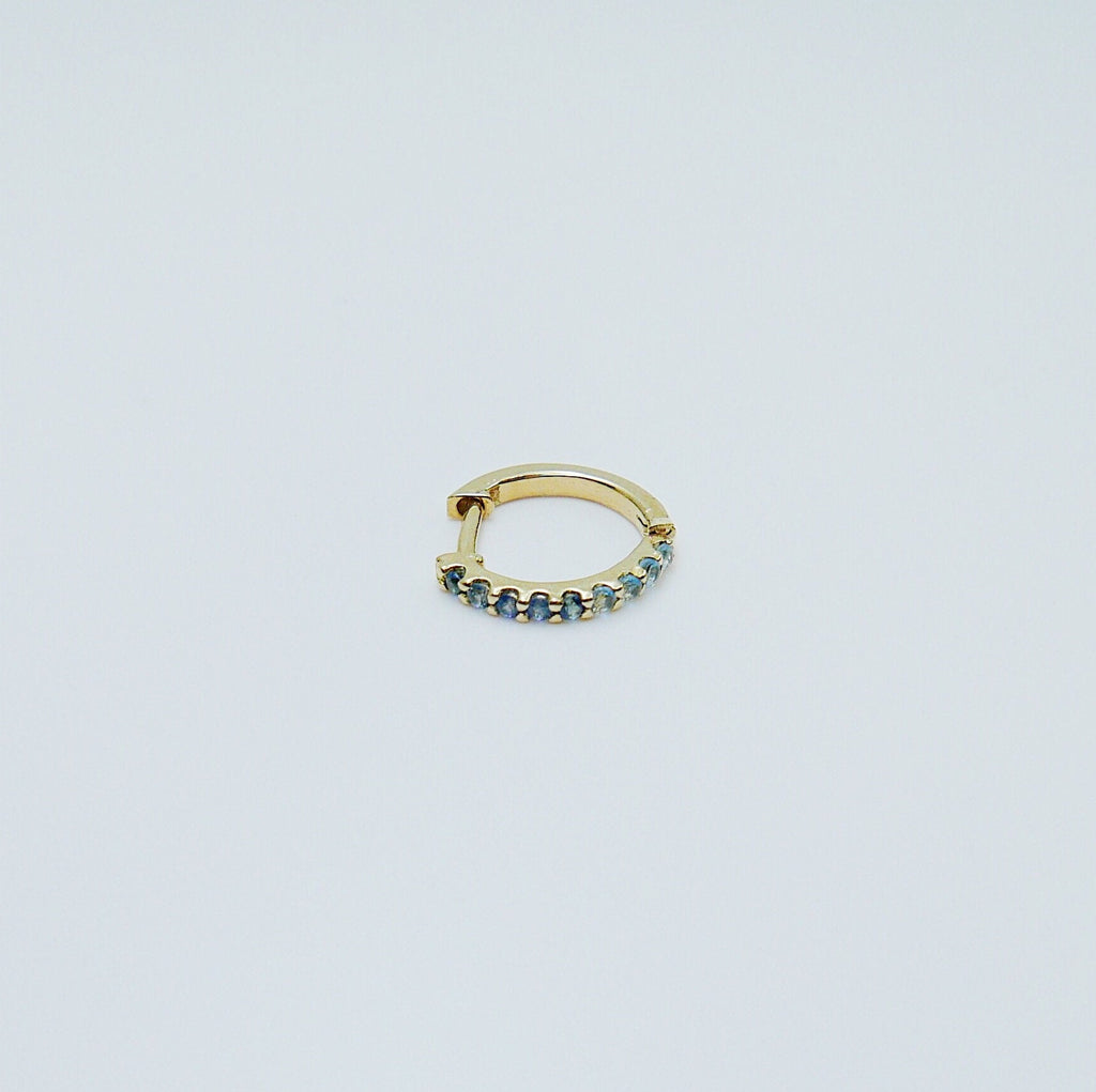 Mini Bi-Color Hoop Earring, Blue Sapphire and Aquamarine Hoop Earring, Blue Hoop Earring, Bi-Color Hoop Earring