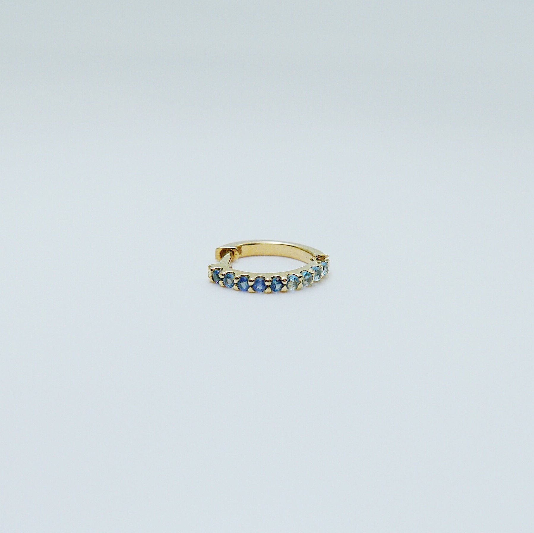 Mini Bi-Color Hoop Earring, Blue Sapphire and Aquamarine Hoop Earring, Blue Hoop Earring, Bi-Color Hoop Earring