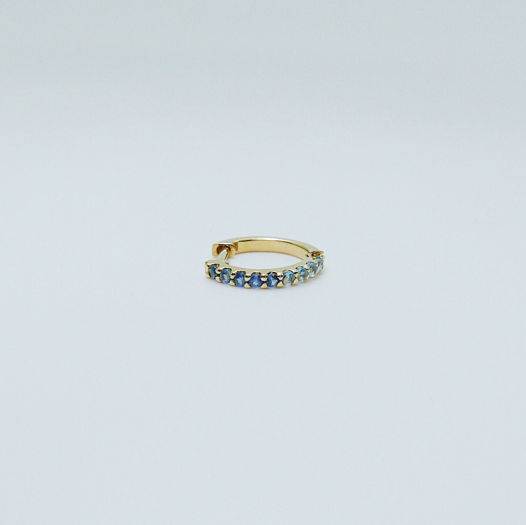 Mini Bi-Color Hoop Earring, Blue Sapphire and Aquamarine Hoop Earring, Blue Hoop Earring, Bi-Color Hoop Earring