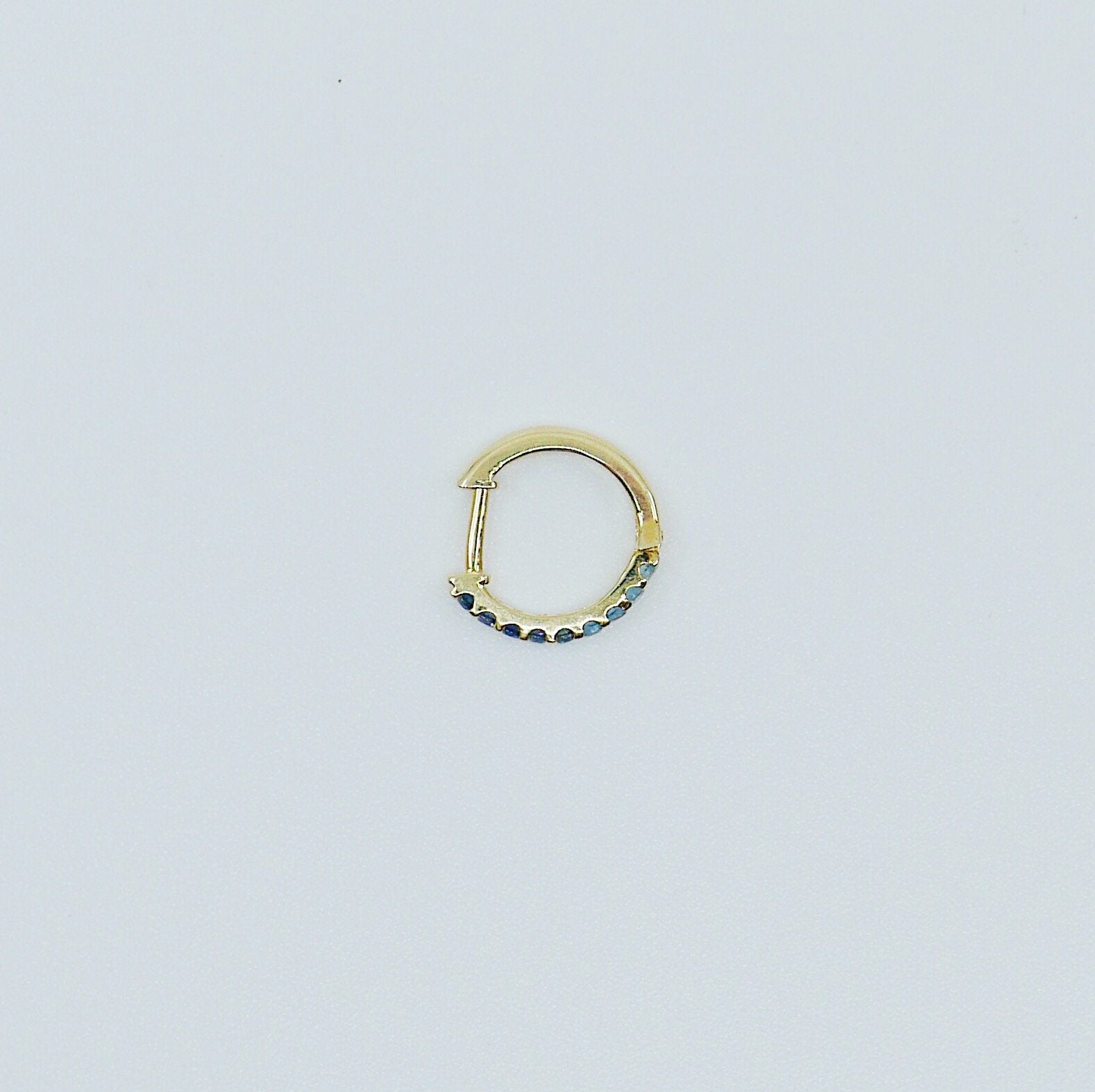 Mini Bi-Color Hoop Earring, Blue Sapphire and Aquamarine Hoop Earring, Blue Hoop Earring, Bi-Color Hoop Earring