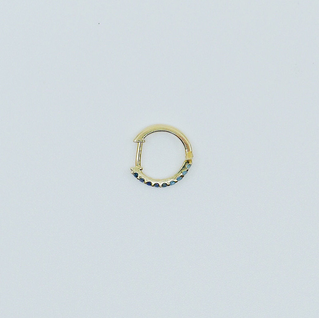 Mini Bi-Color Hoop Earring, Blue Sapphire and Aquamarine Hoop Earring, Blue Hoop Earring, Bi-Color Hoop Earring
