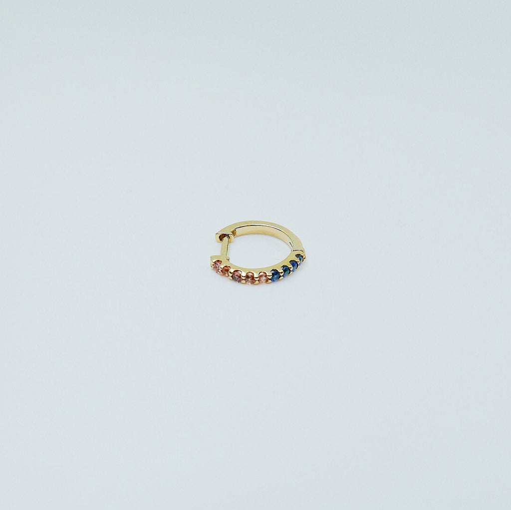 Mini Bi-Color Hoop Earring, Orange Sapphire and Blue Sapphire Hoop Earring, Orange and Blue Earring, Bi-Color Hoop Earring, Sapphire Hoop
