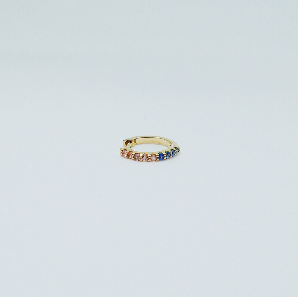 Mini Bi-Color Hoop Earring, Orange Sapphire and Blue Sapphire Hoop Earring, Orange and Blue Earring, Bi-Color Hoop Earring, Sapphire Hoop