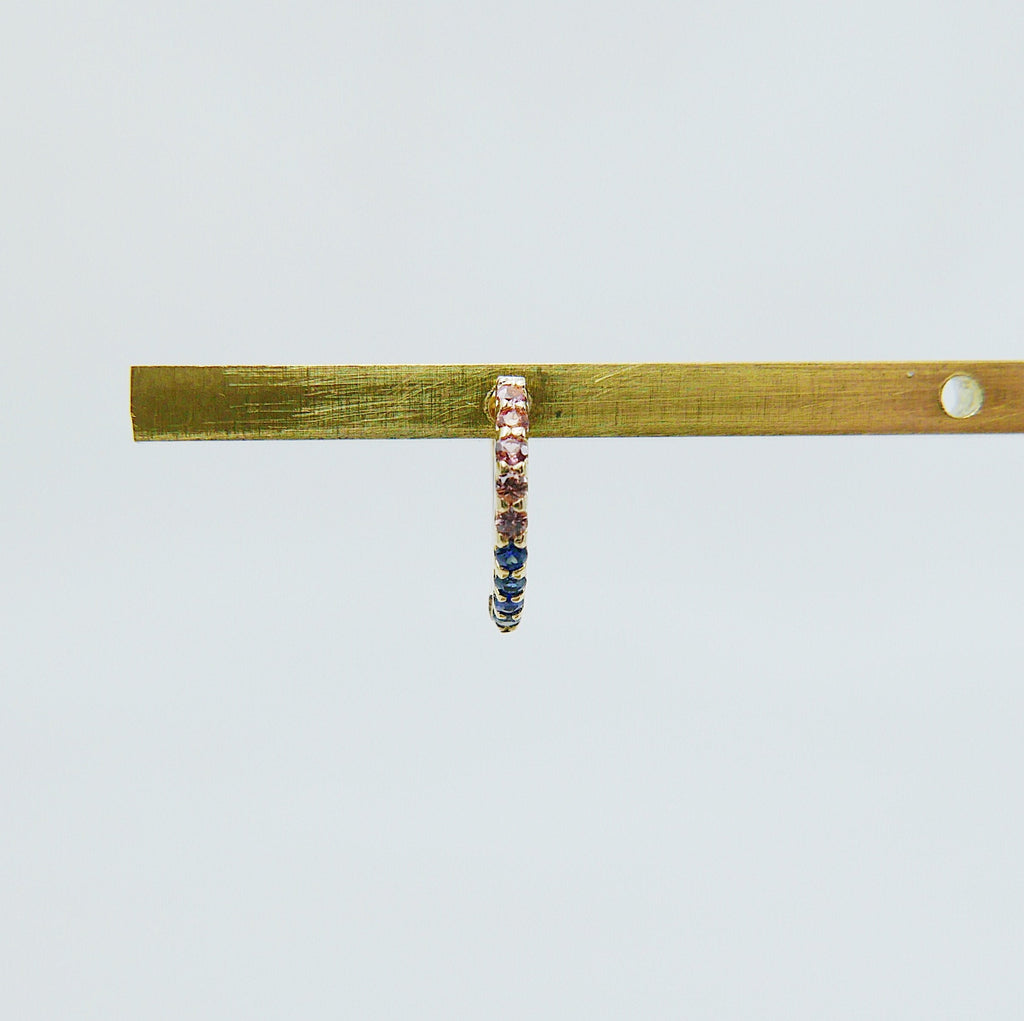 Mini Bi-Color Hoop Earring, Orange Sapphire and Blue Sapphire Hoop Earring, Orange and Blue Earring, Bi-Color Hoop Earring, Sapphire Hoop