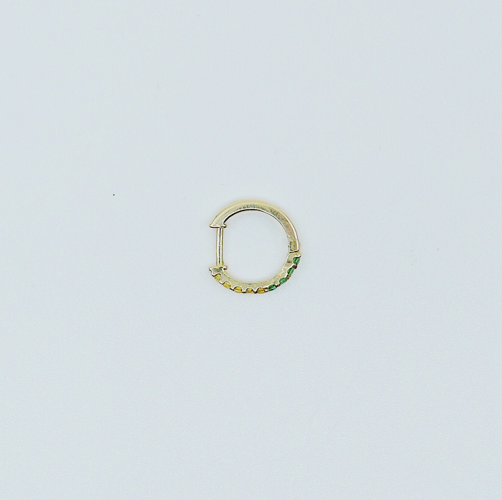 Mini Bi-Color Hoop Earring, Yellow Sapphire and Tsavorite Hoop Earring, Yellow and Green Earring, Bi-Color Hoop Earring