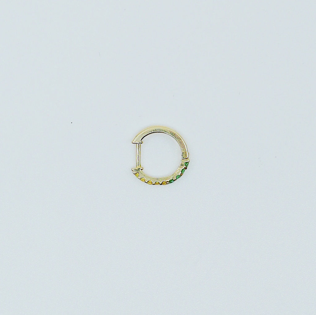 Mini Bi-Color Hoop Earring, Yellow Sapphire and Tsavorite Hoop Earring, Yellow and Green Earring, Bi-Color Hoop Earring