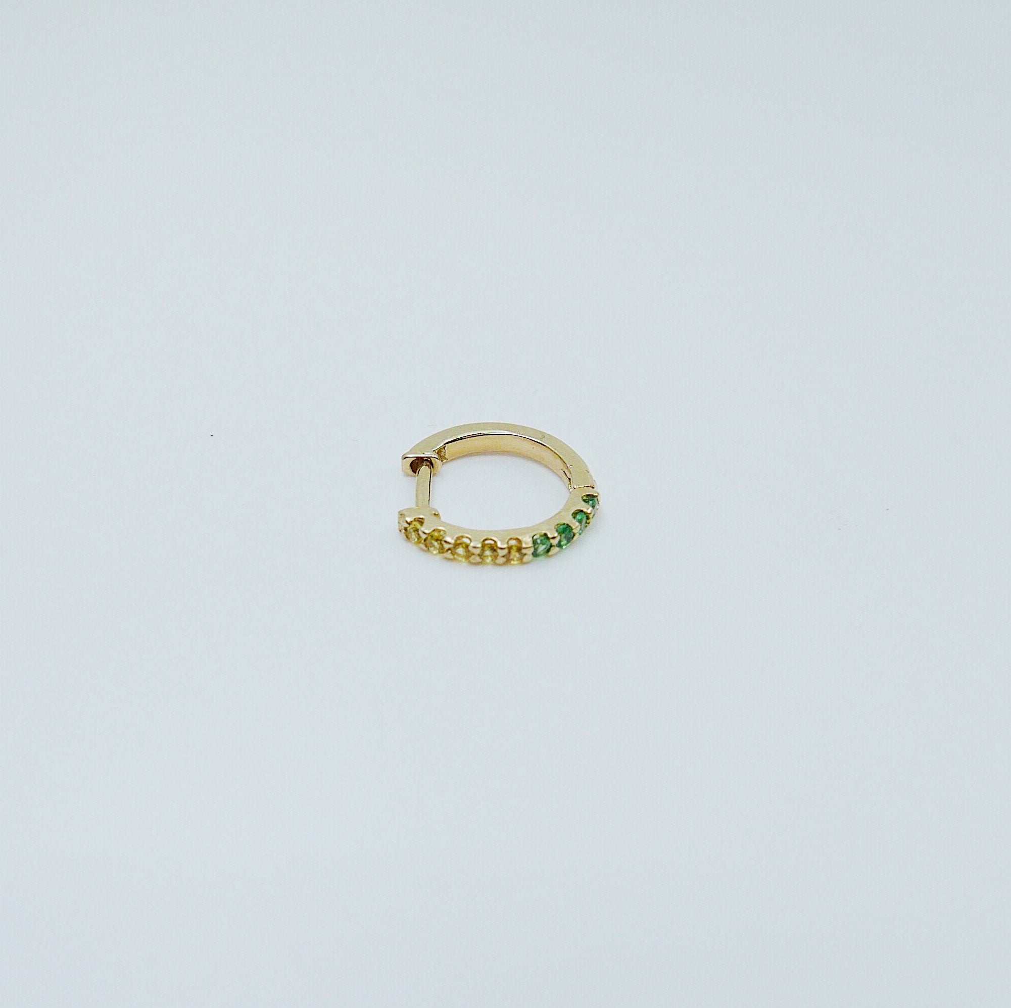 Mini Bi-Color Hoop Earring, Yellow Sapphire and Tsavorite Hoop Earring, Yellow and Green Earring, Bi-Color Hoop Earring