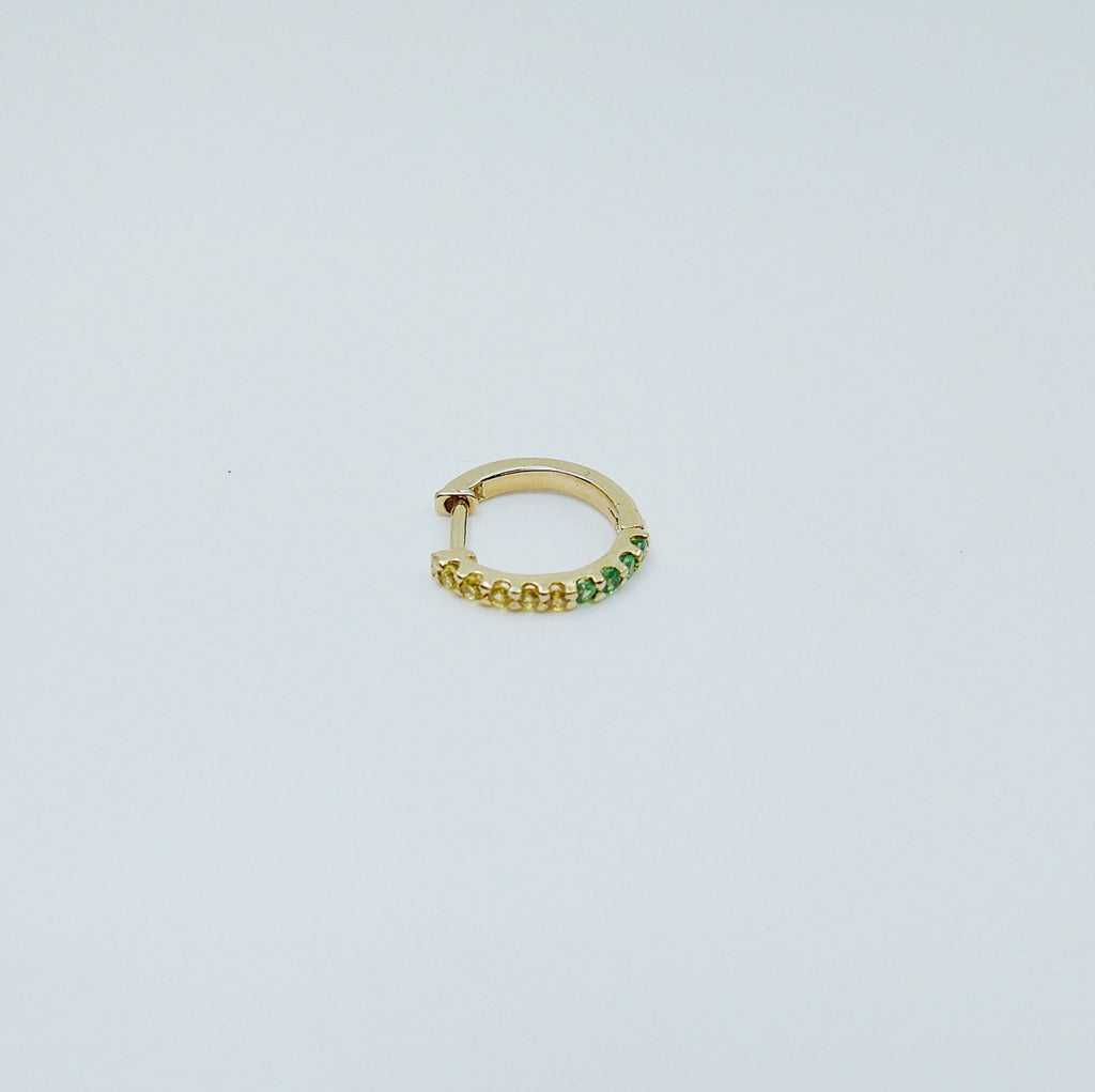 Mini Bi-Color Hoop Earring, Yellow Sapphire and Tsavorite Hoop Earring, Yellow and Green Earring, Bi-Color Hoop Earring