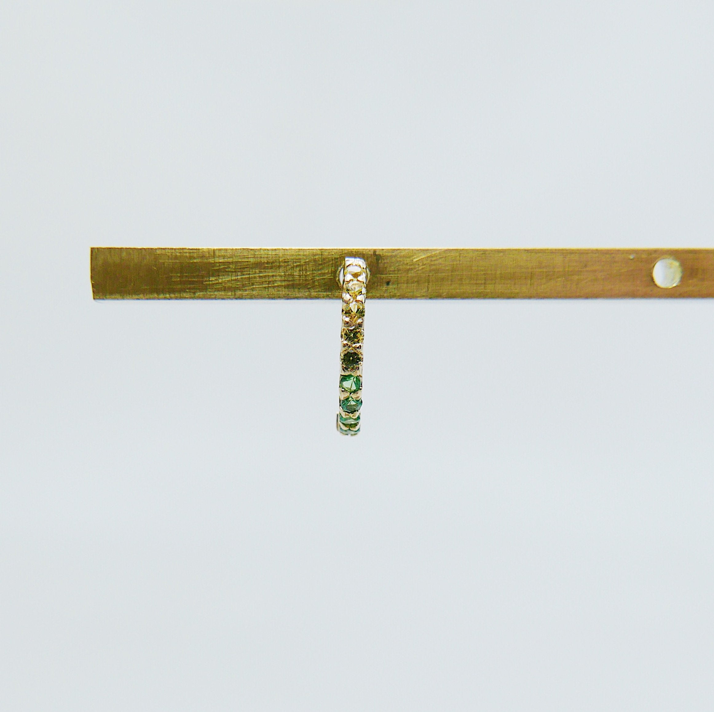 Mini Bi-Color Hoop Earring, Yellow Sapphire and Tsavorite Hoop Earring, Yellow and Green Earring, Bi-Color Hoop Earring