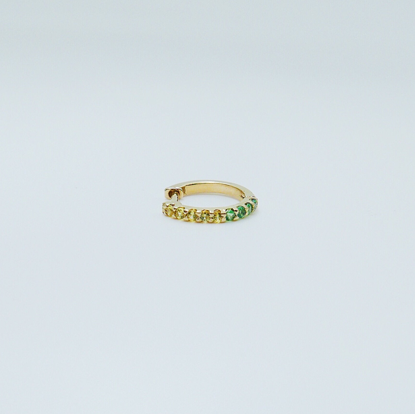Mini Bi-Color Hoop Earring, Yellow Sapphire and Tsavorite Hoop Earring, Yellow and Green Earring, Bi-Color Hoop Earring