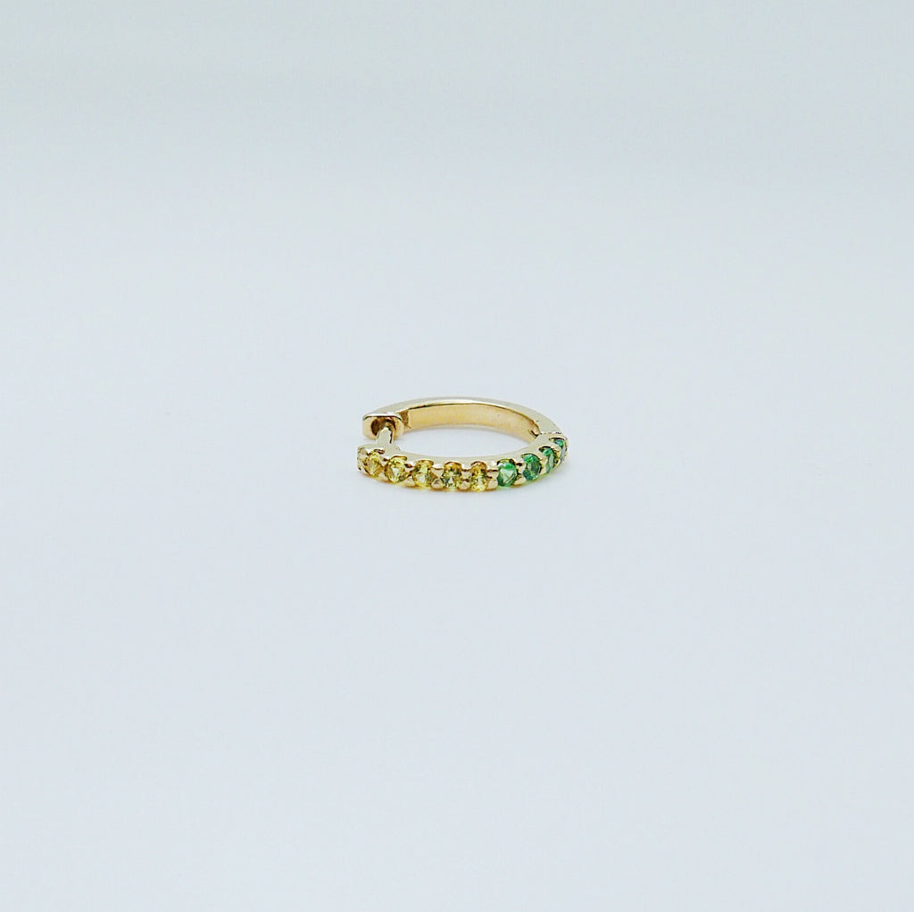 Mini Bi-Color Hoop Earring, Yellow Sapphire and Tsavorite Hoop Earring, Yellow and Green Earring, Bi-Color Hoop Earring