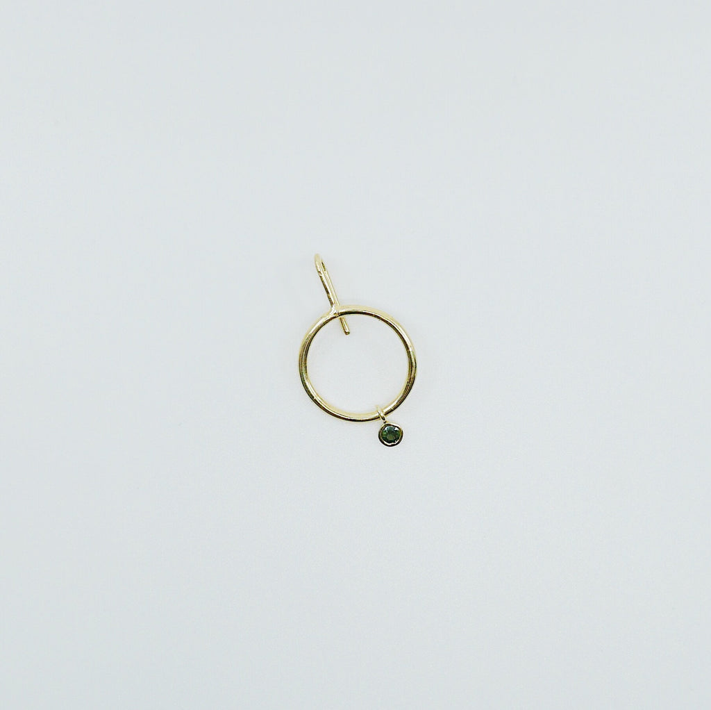 Open Hoop Drop Tourmaline Earring, Open Hoop 14k Gold Earring, Green Tourmaline Hoop, Fish Hook Open Hoop Earring