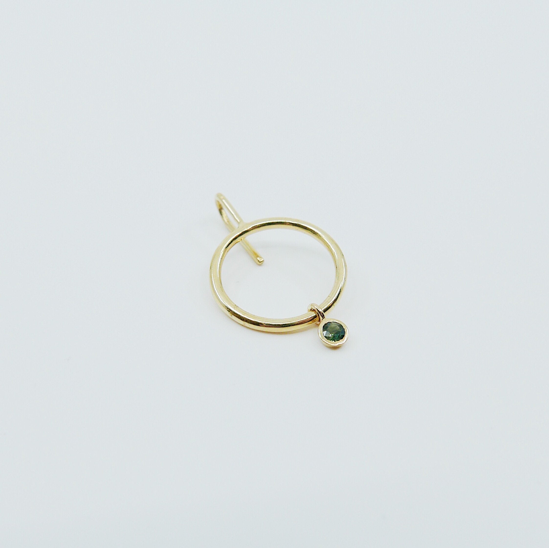 Open Hoop Drop Tourmaline Earring, Open Hoop 14k Gold Earring, Green Tourmaline Hoop, Fish Hook Open Hoop Earring