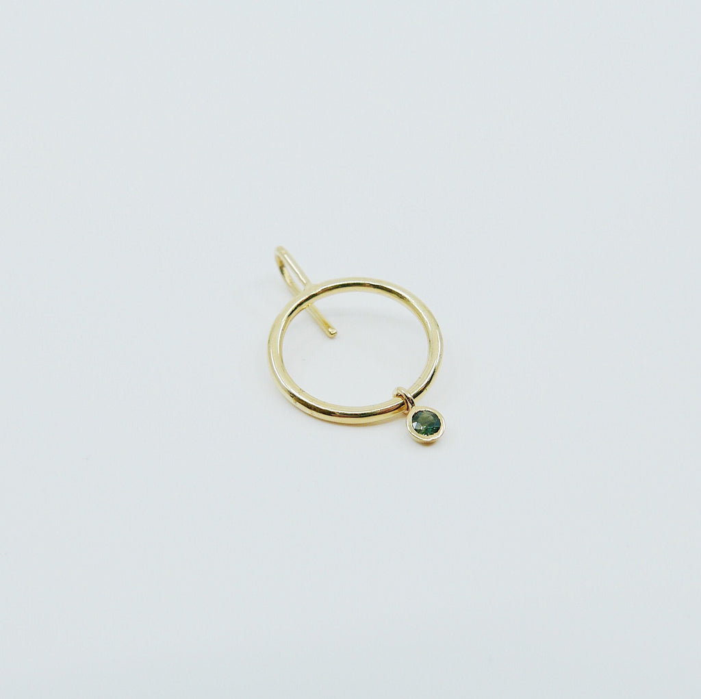 Open Hoop Drop Tourmaline Earring, Open Hoop 14k Gold Earring, Green Tourmaline Hoop, Fish Hook Open Hoop Earring