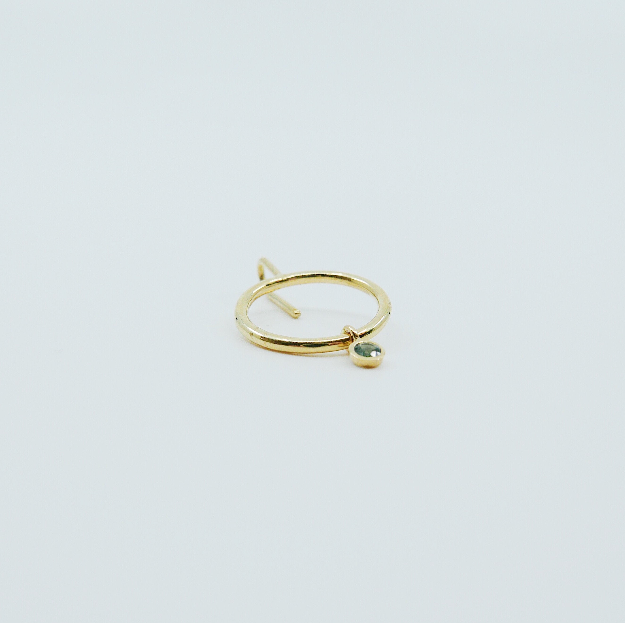 Open Hoop Drop Tourmaline Earring, Open Hoop 14k Gold Earring, Green Tourmaline Hoop, Fish Hook Open Hoop Earring