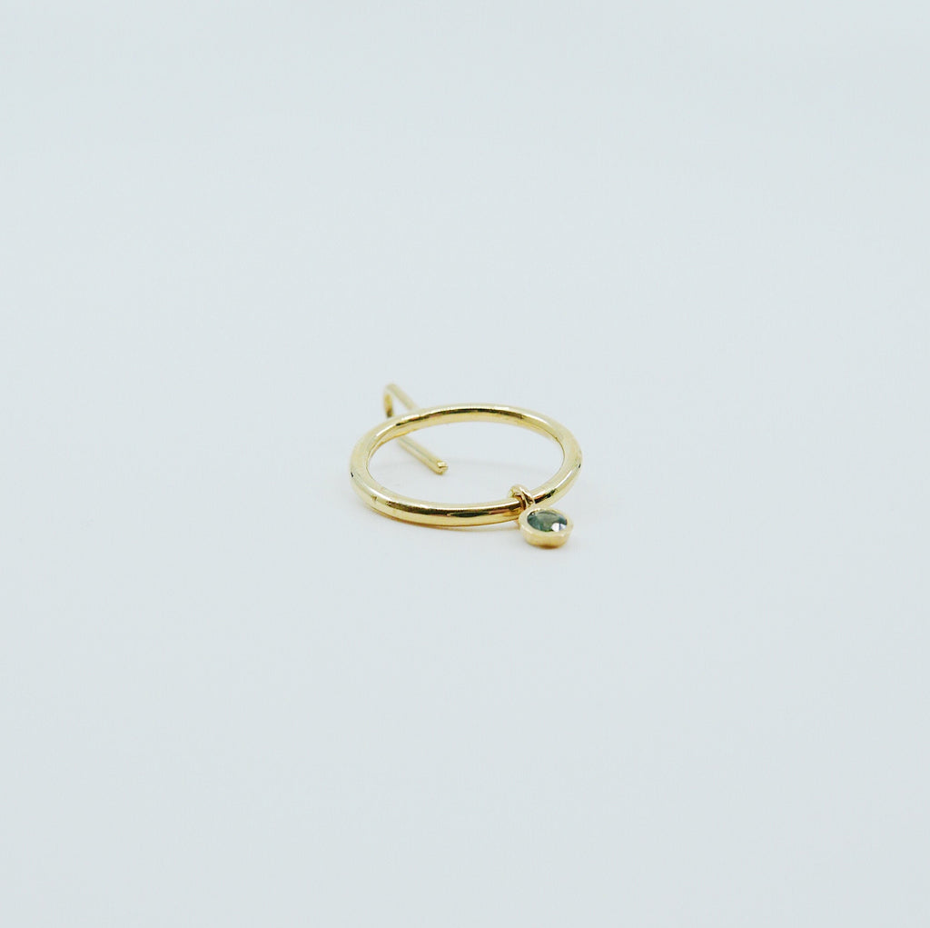 Open Hoop Drop Tourmaline Earring, Open Hoop 14k Gold Earring, Green Tourmaline Hoop, Fish Hook Open Hoop Earring