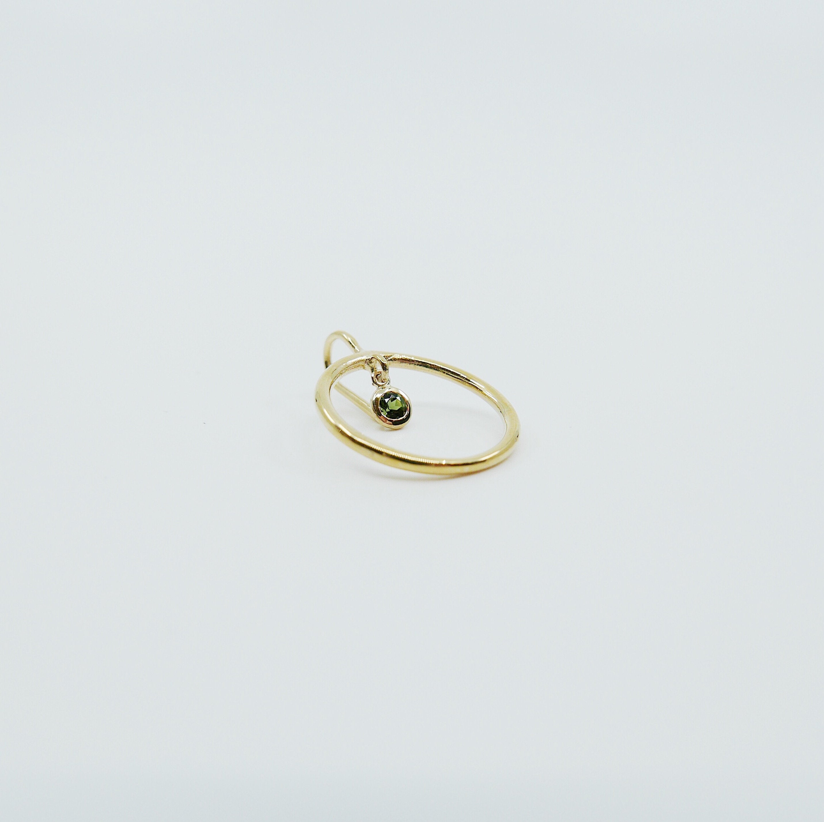 Open Hoop Green Tourmaline Earring, Open Hoop 14k Gold Earring, Tourmaline Hoop, Fish Hook Open Hoop Earring