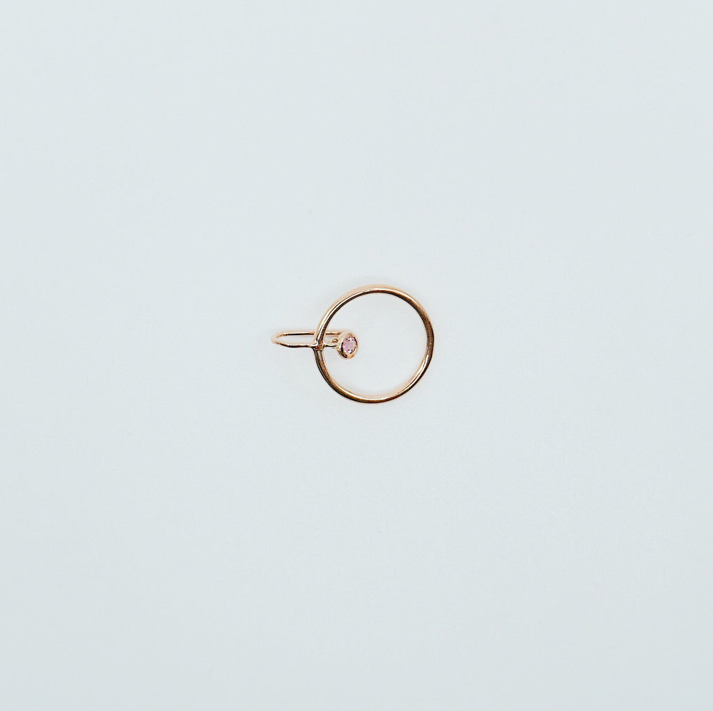 Open Hoop Pink Tourmaline Earring, Open Hoop 14k Gold Earring, Tourmaline Hoop, Fish Hook Open Hoop Earring