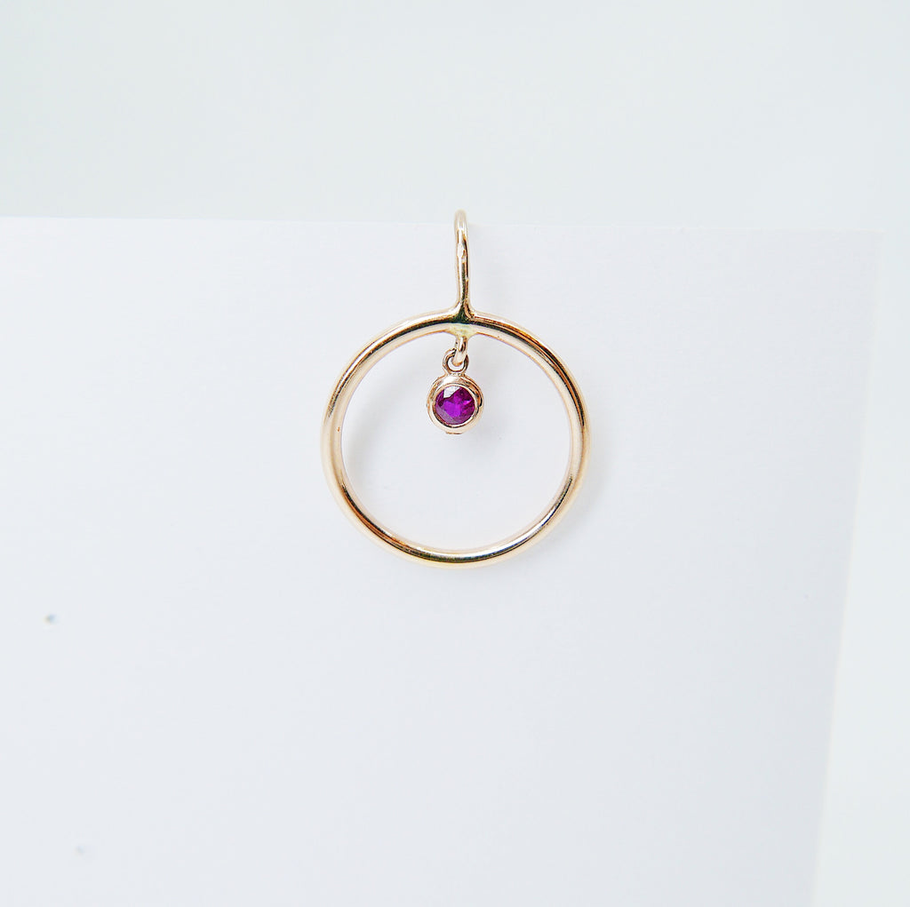 Open Hoop Ruby Earring, Open Hoop 14k Gold Earring, Ruby Hoop, Fish Hook Open Hoop Earring