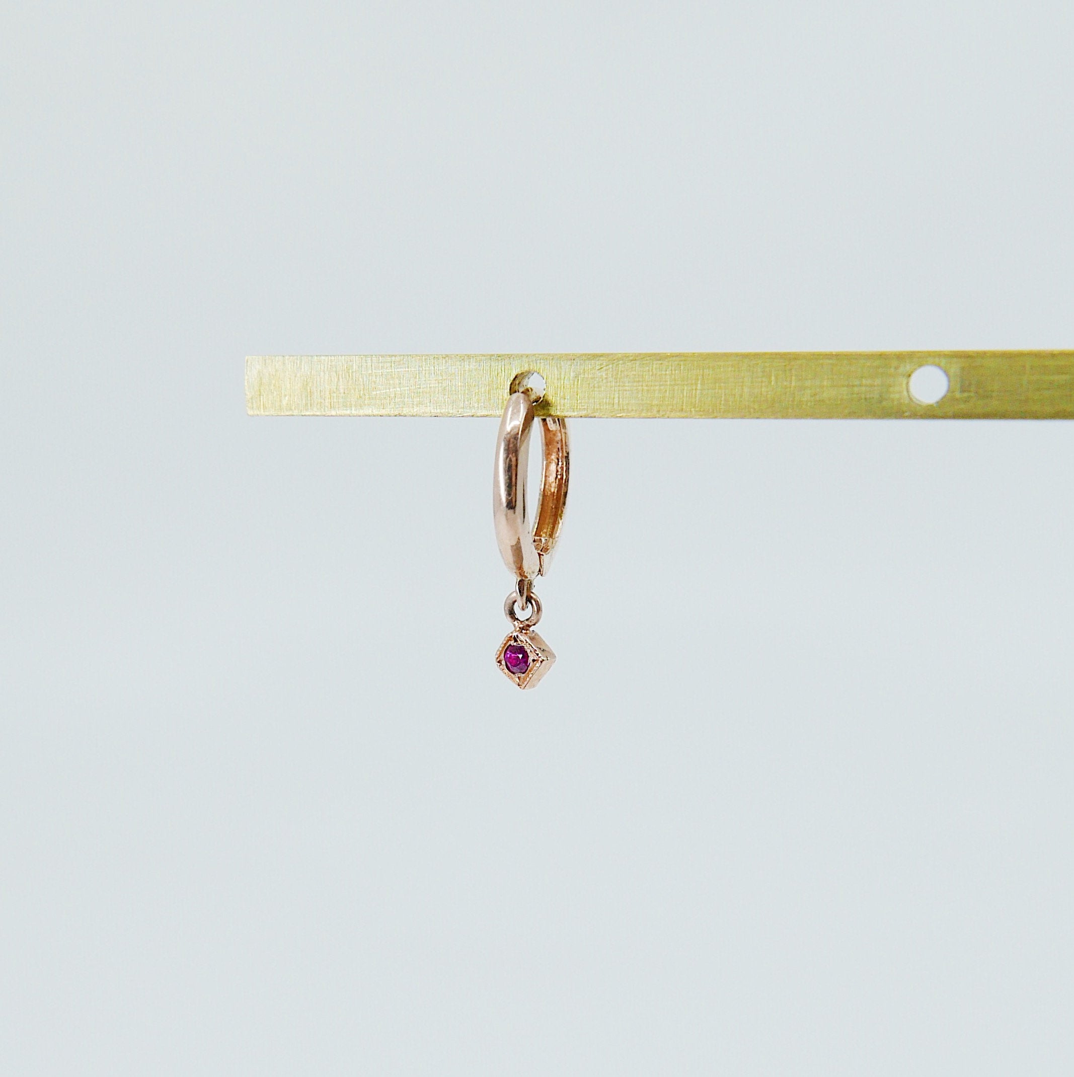 Block Hoop Earring, Emerald Hoop Earring, Diamond Hoop Earring, Ruby Hoop Earring, Sapphire Hoop Earring