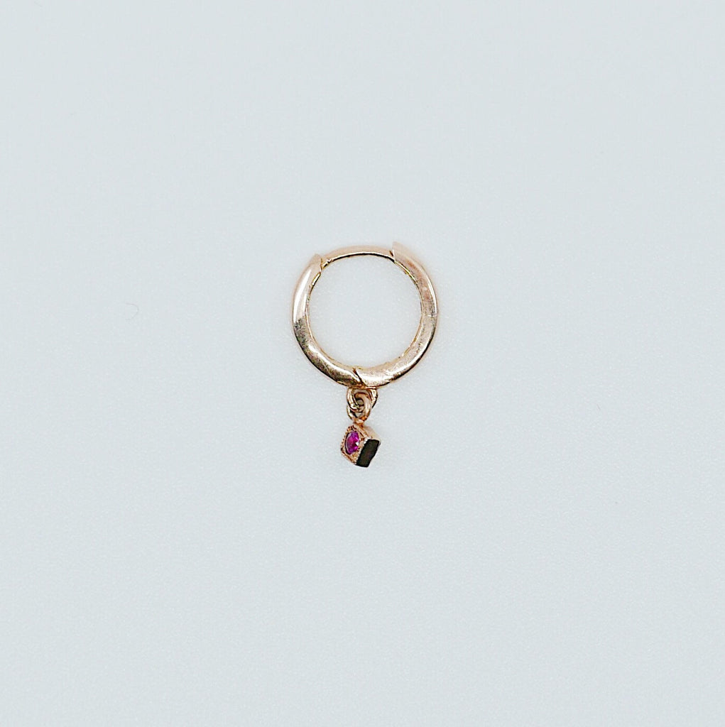 Block Hoop Earring, Emerald Hoop Earring, Diamond Hoop Earring, Ruby Hoop Earring, Sapphire Hoop Earring