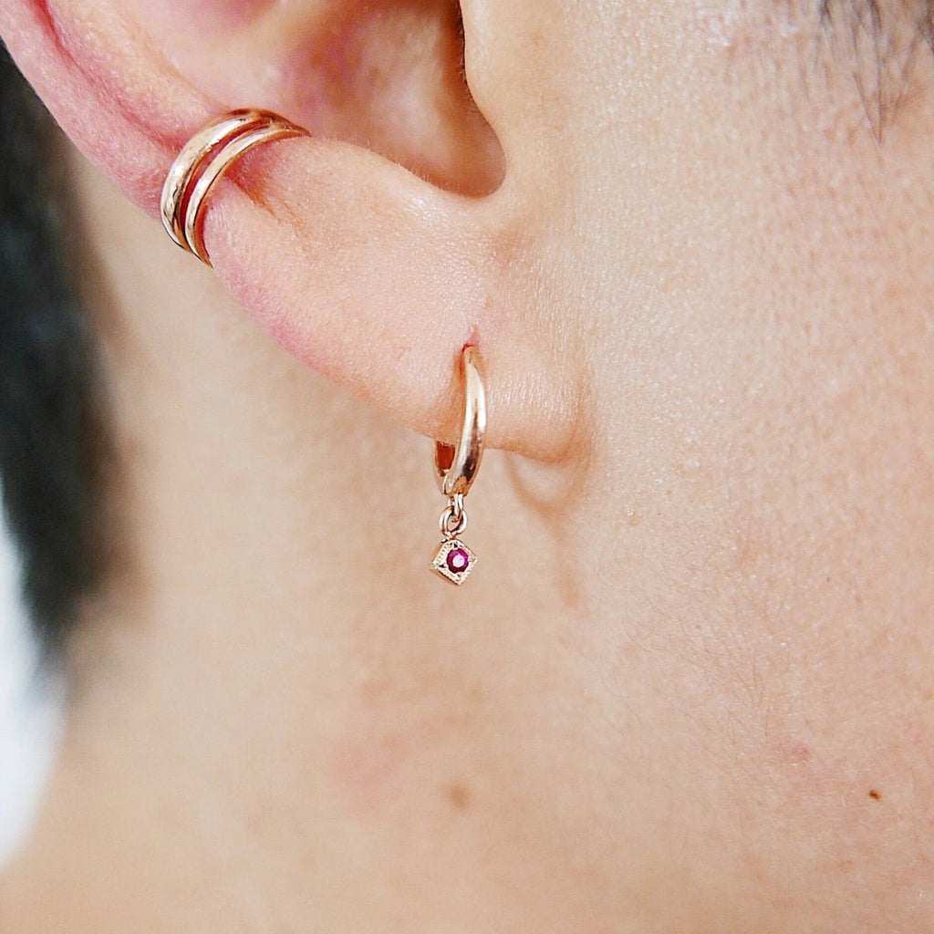 Block Hoop Earring, Emerald Hoop Earring, Diamond Hoop Earring, Ruby Hoop Earring, Sapphire Hoop Earring