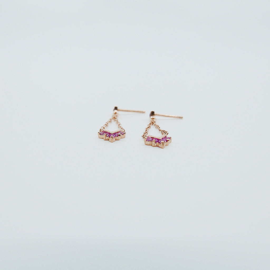 Chevron Pink Sapphire Ombre Block Earrings, Chain Earrings, Drop Earrings, Pink Sapphire Earrings, Chevron Earrings, Dangle Earrings