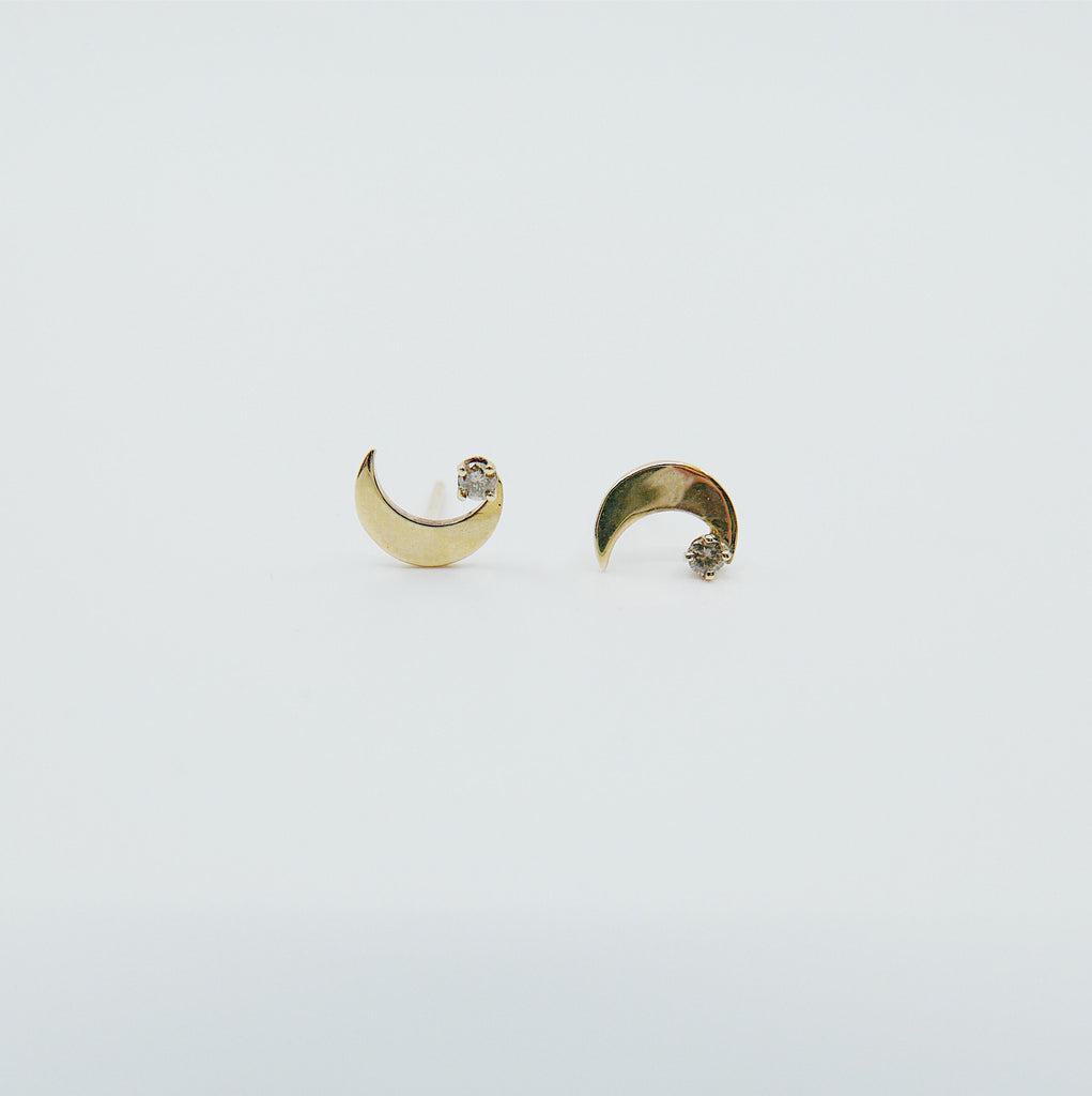 Crescent Moon Diamond Earrings, small moon Earrings, Diamond Moon Earrings, Diamond Moon, Moon Earrings, Crescent earrings, moon posts