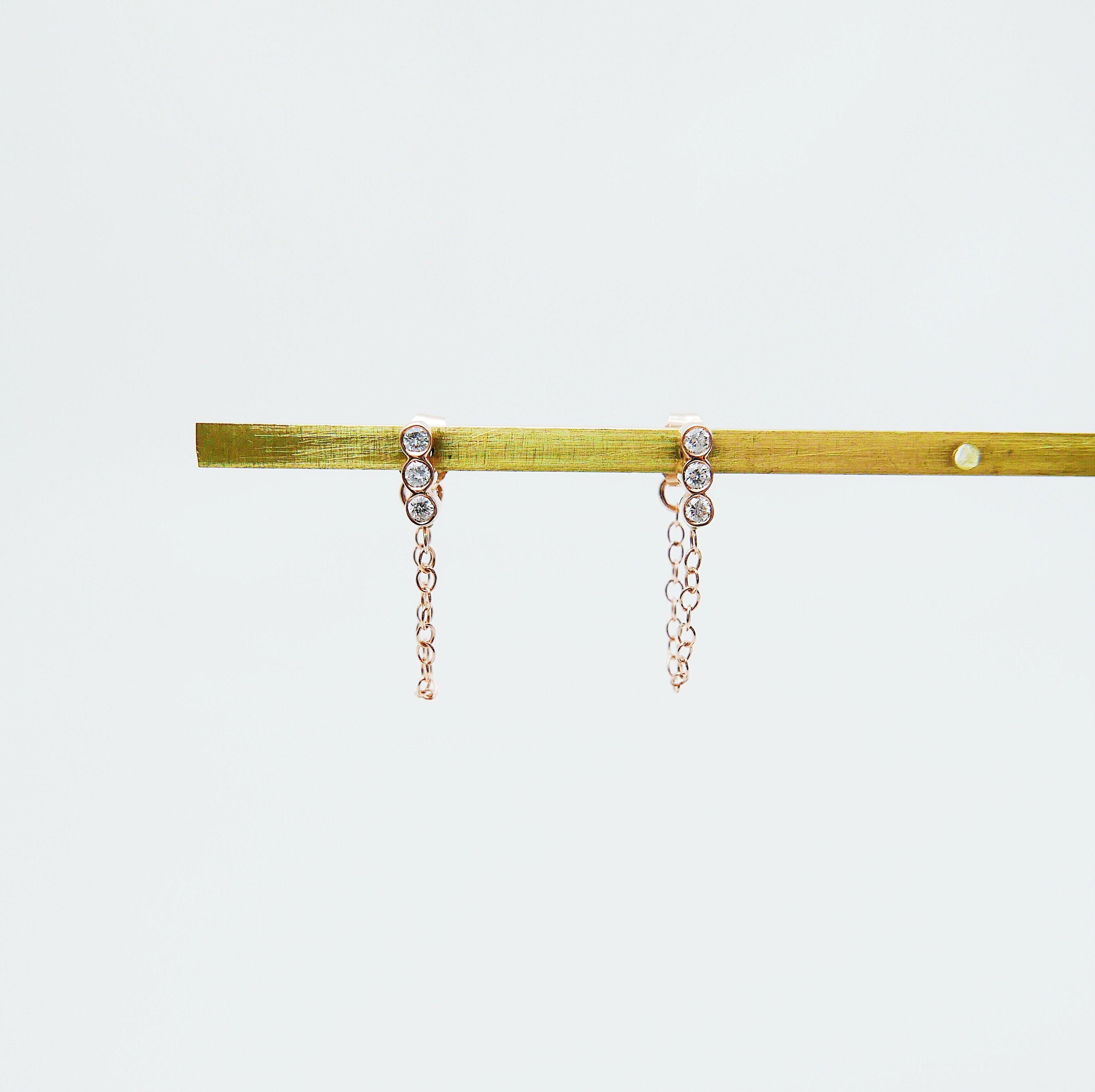 Dot Dot Dot Diamond Chain Earrings, Emerald Chain Earrings, Diamond Chain Earrings, Ellipsis Earrings