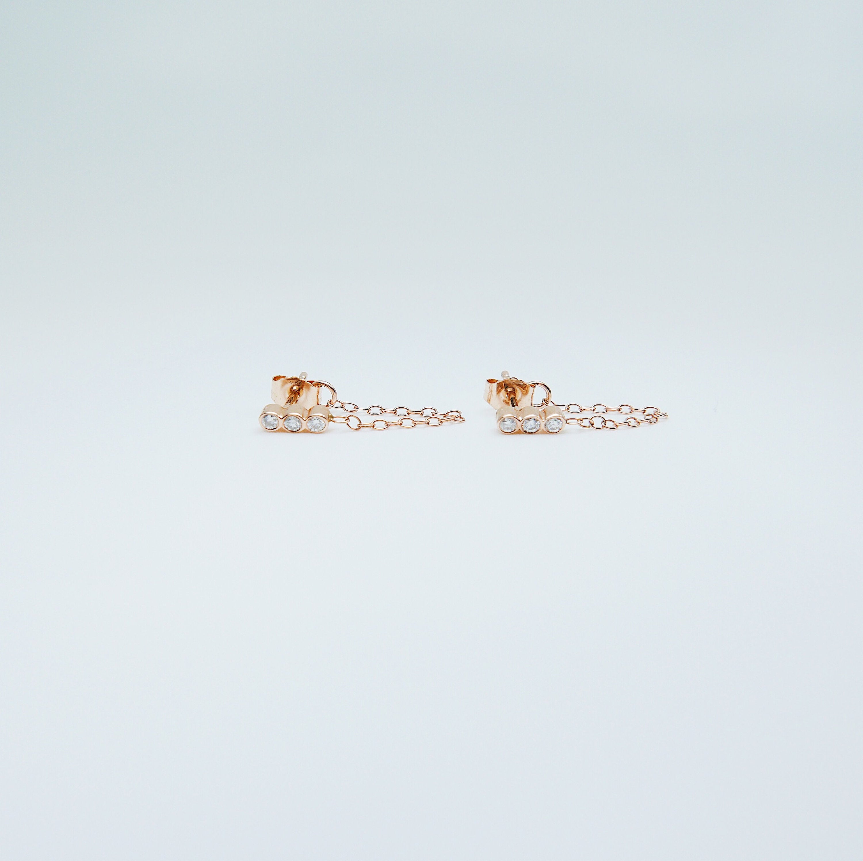 Dot Dot Dot Diamond Chain Earrings, Emerald Chain Earrings, Diamond Chain Earrings, Ellipsis Earrings