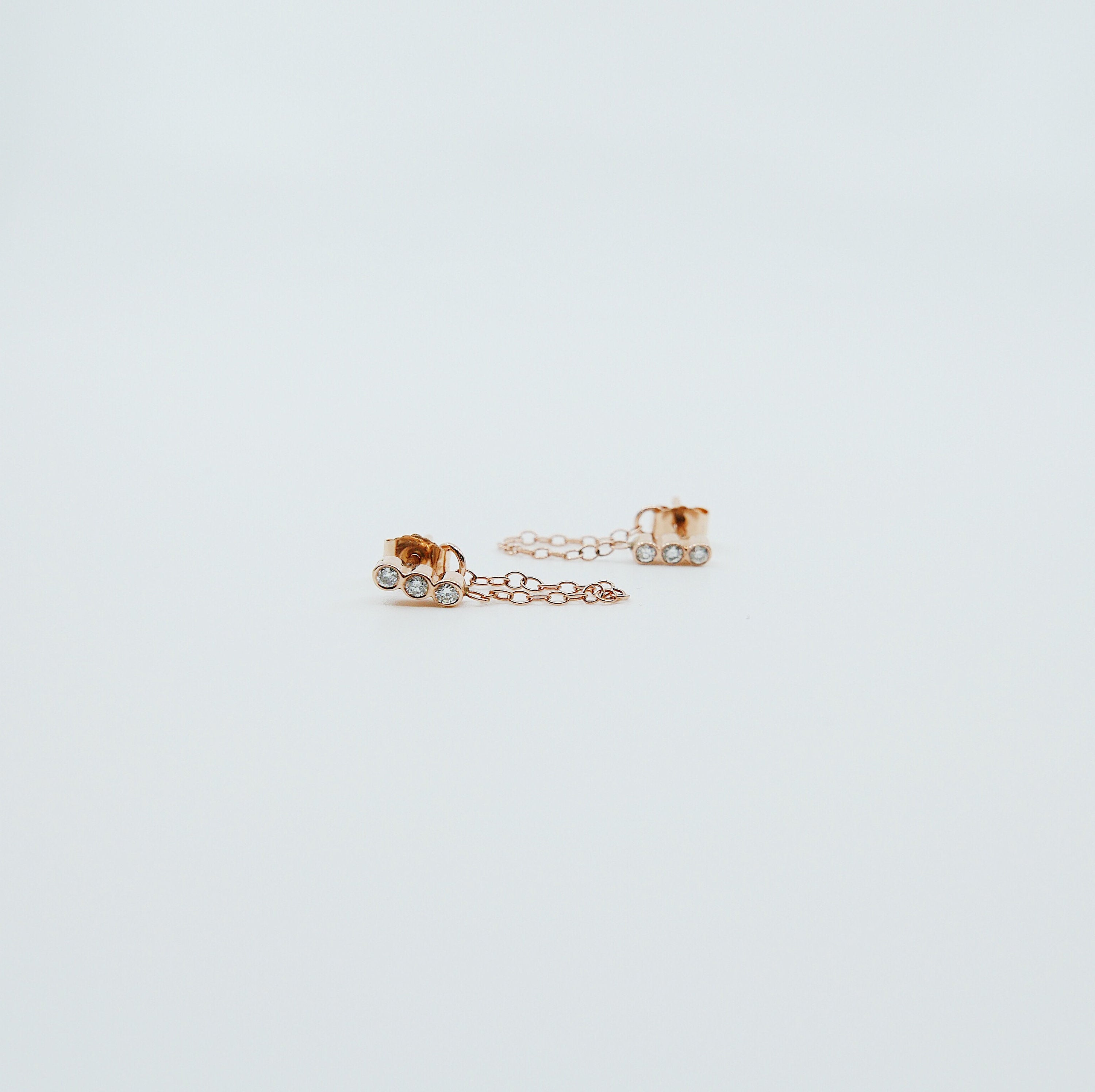 Dot Dot Dot Diamond Chain Earrings, Emerald Chain Earrings, Diamond Chain Earrings, Ellipsis Earrings