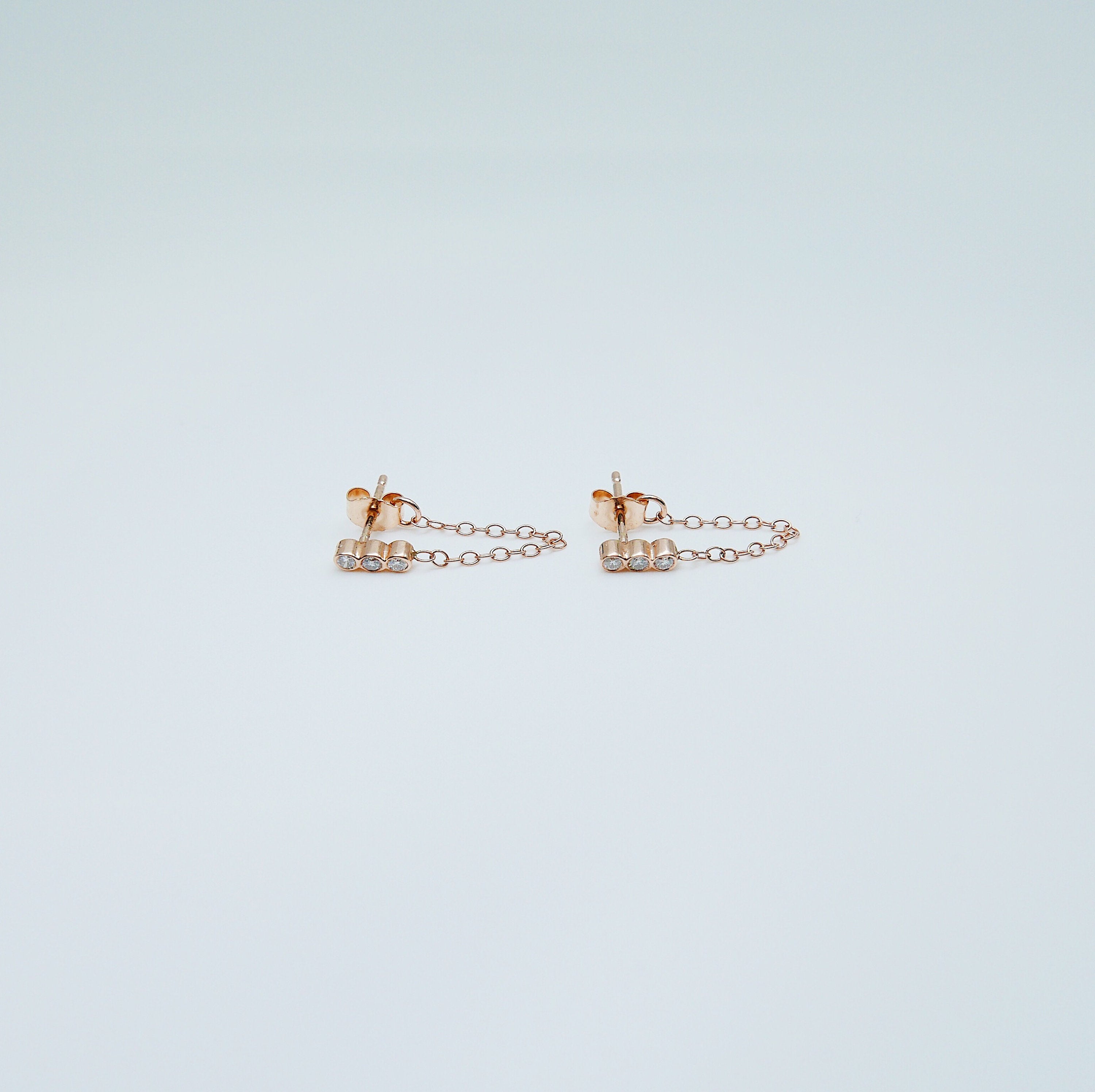 Dot Dot Dot Diamond Chain Earrings, Emerald Chain Earrings, Diamond Chain Earrings, Ellipsis Earrings