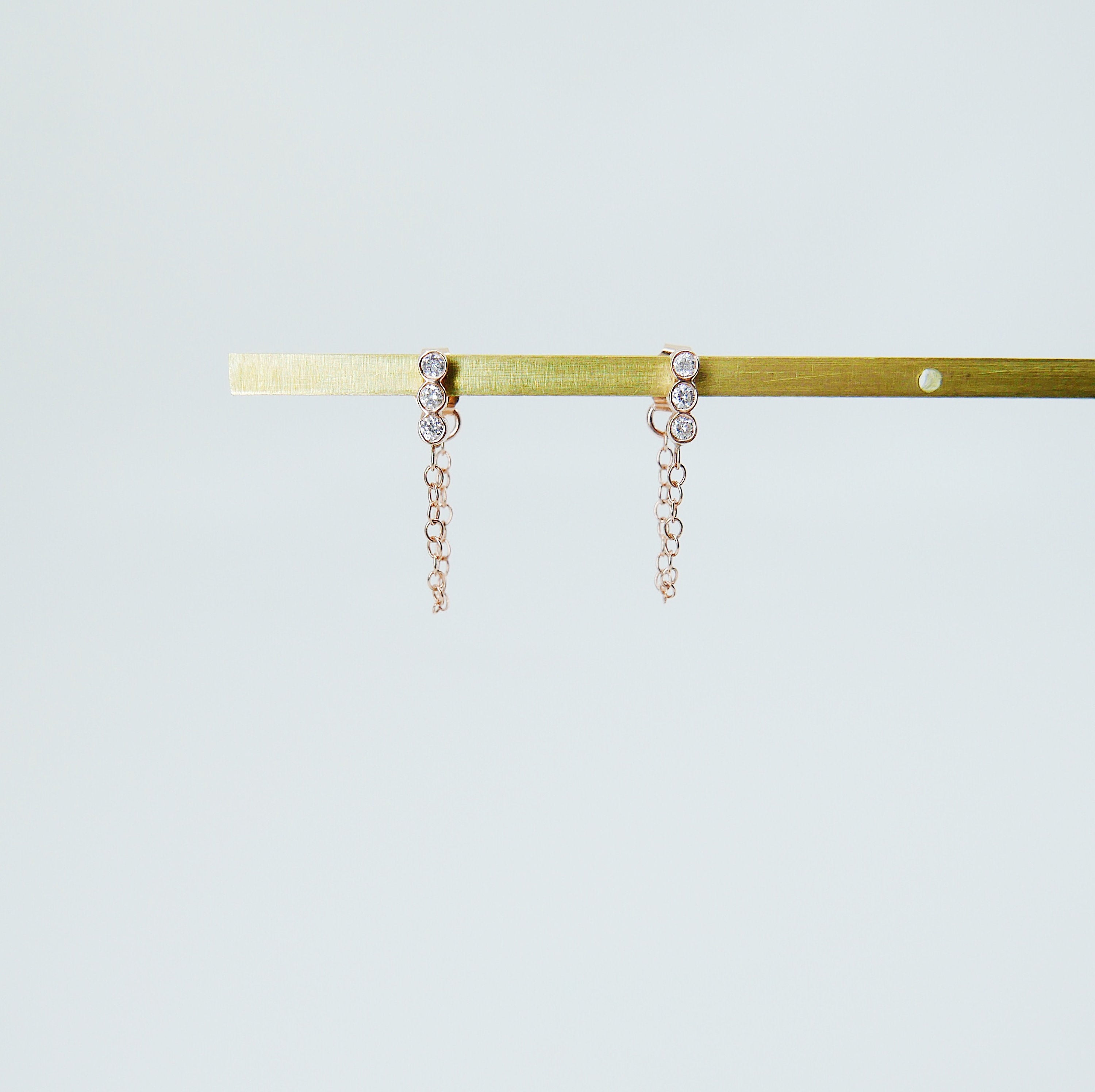 Dot Dot Dot Diamond Chain Earrings, Emerald Chain Earrings, Diamond Chain Earrings, Ellipsis Earrings
