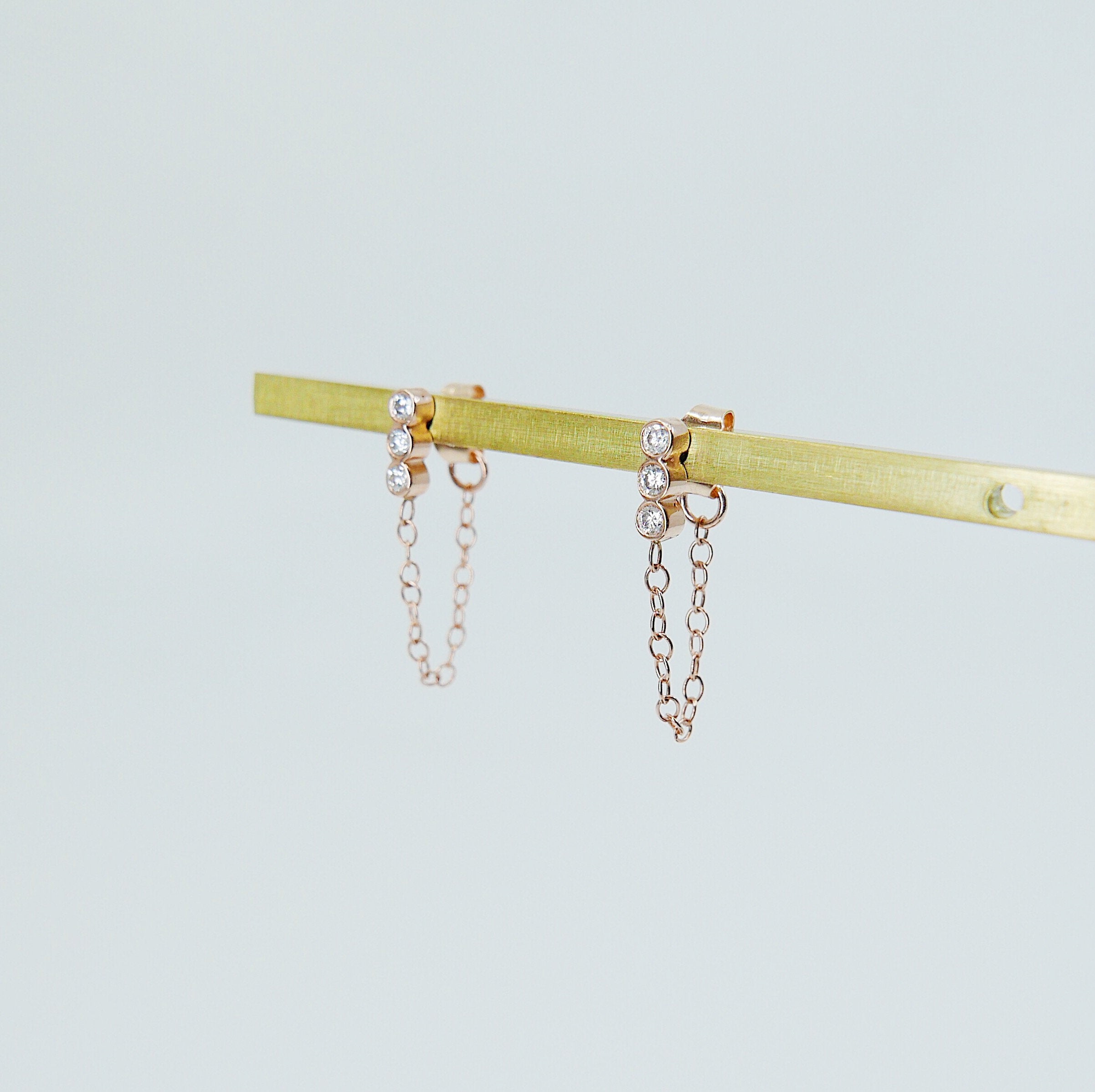 Dot Dot Dot Diamond Chain Earrings, Emerald Chain Earrings, Diamond Chain Earrings, Ellipsis Earrings