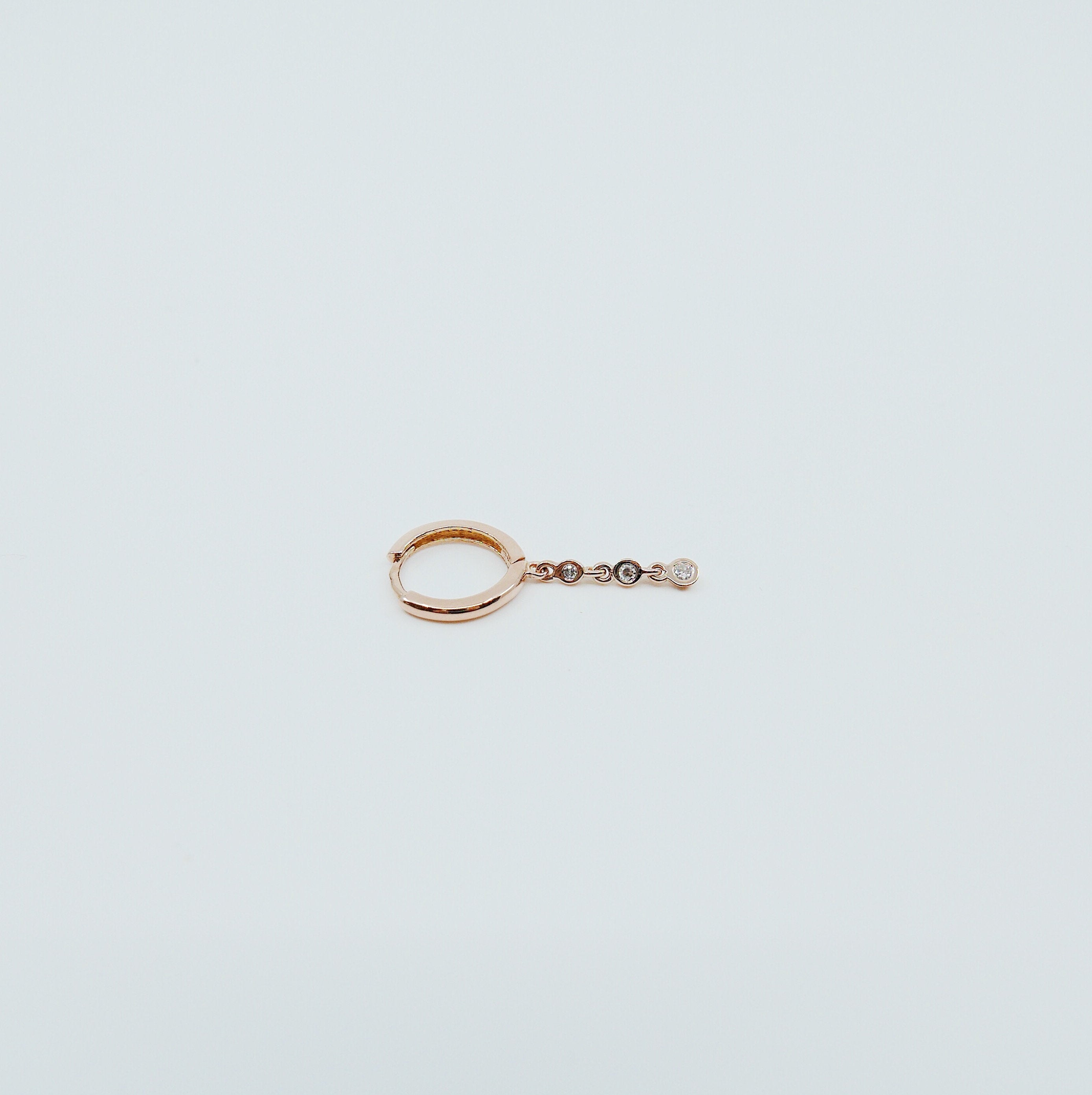 Triple Bezel Diamond Hoop, Small 14k gold diamond hoop, Bezel diamond gold hoop, three diamond gold hoop, diamond drop earring