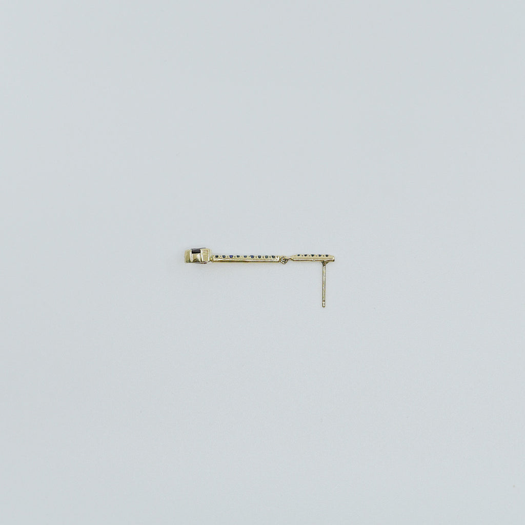 Sticks and Stones Trillion Duo Earring, 14k Gold Rhodolite Garnet Bar Earring, 14k Gold Sapphire Dangle Earring
