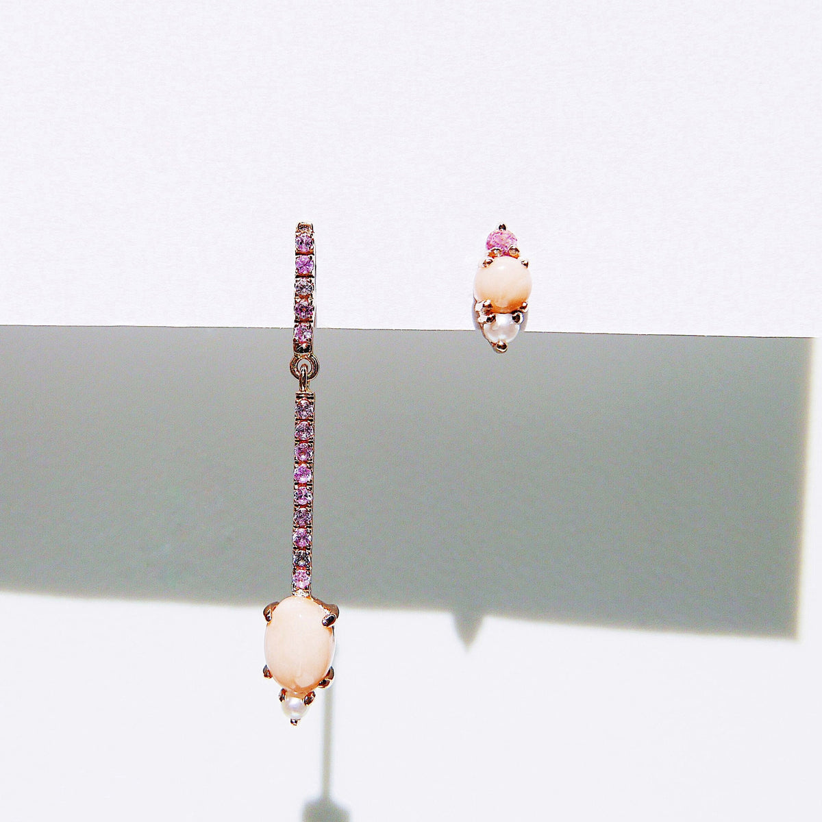 Sticks and Stones Oval Duo Earring, 14k Gold Coral and Diamond Bar Earring, 14k Gold Sapphire Dangle Earring
