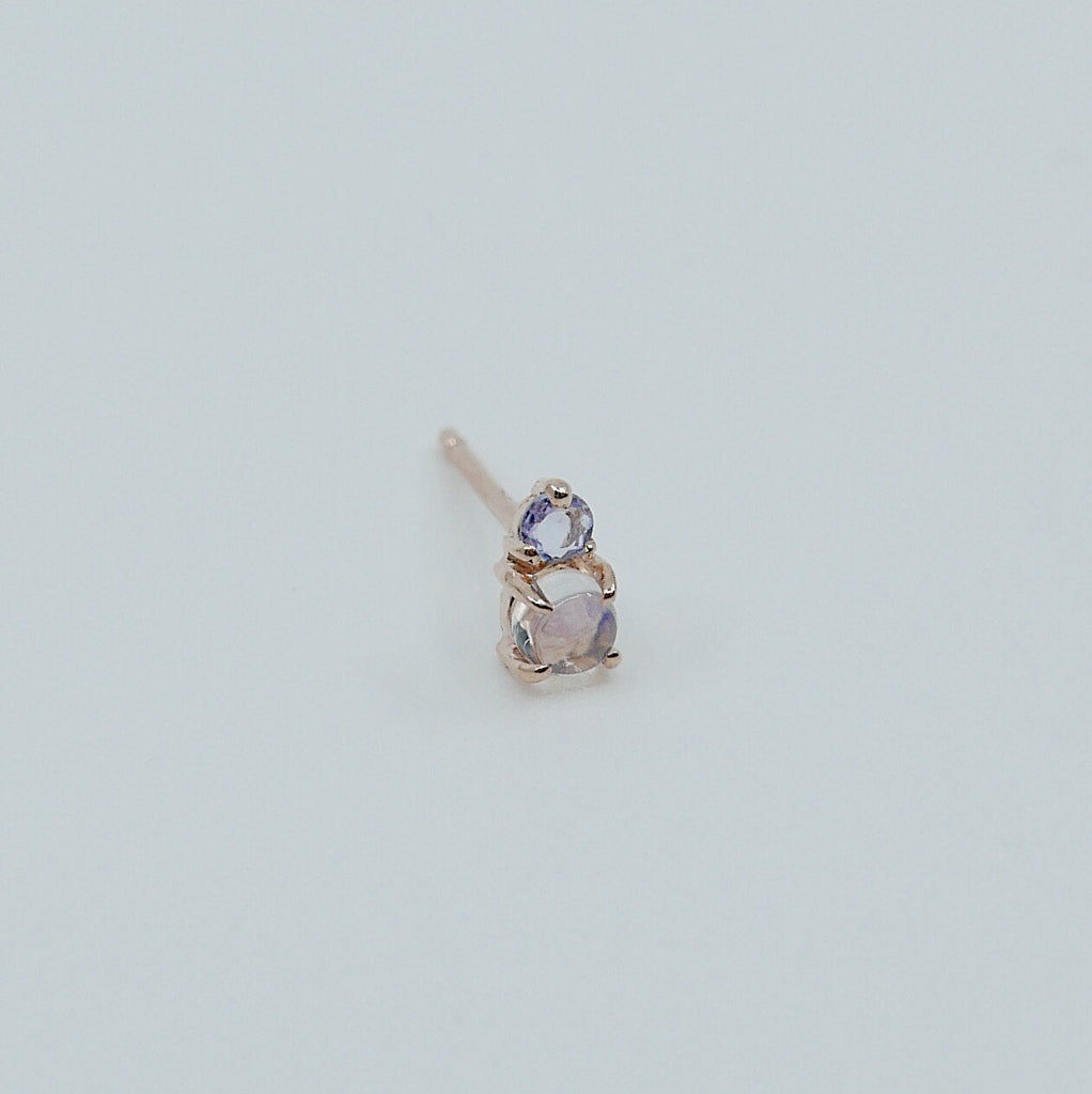 Duo Moonstone and Tanzanite Stud Earring, Moonstone and Tanzanite Post, Mini Moonstone and Tanzanite Earrings