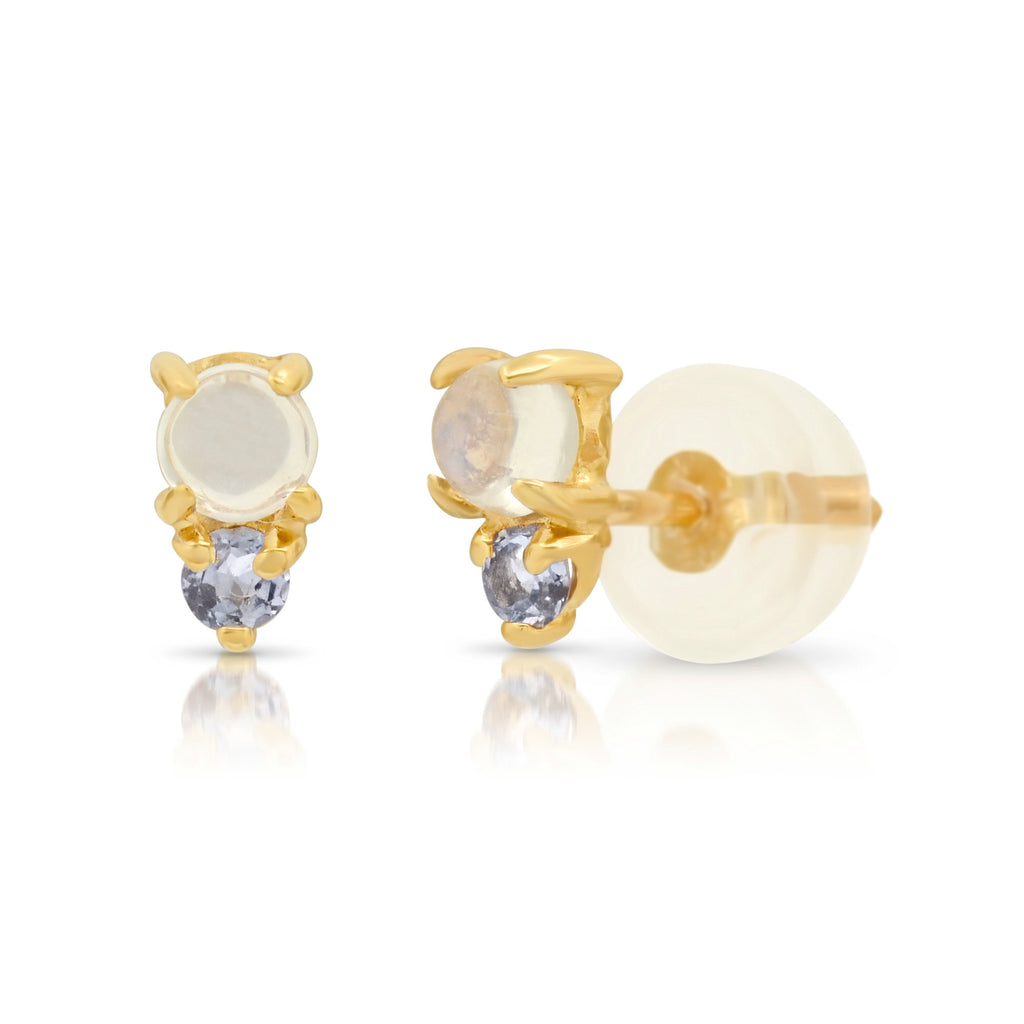 Duo Moonstone and Tanzanite Stud Earring, Moonstone and Tanzanite Post, Mini Moonstone and Tanzanite Earrings