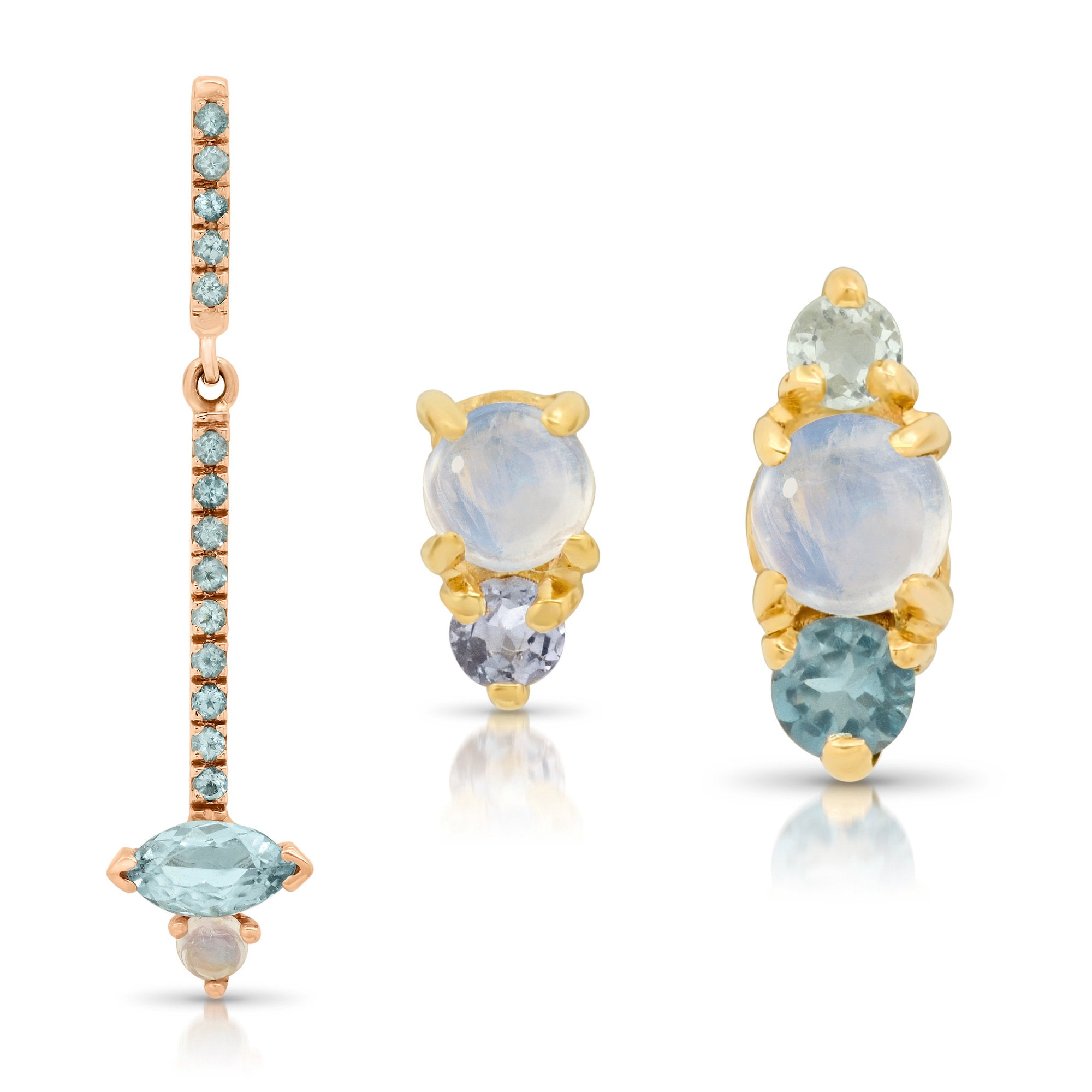 Duo Moonstone and Tanzanite Stud Earring, Moonstone and Tanzanite Post, Mini Moonstone and Tanzanite Earrings