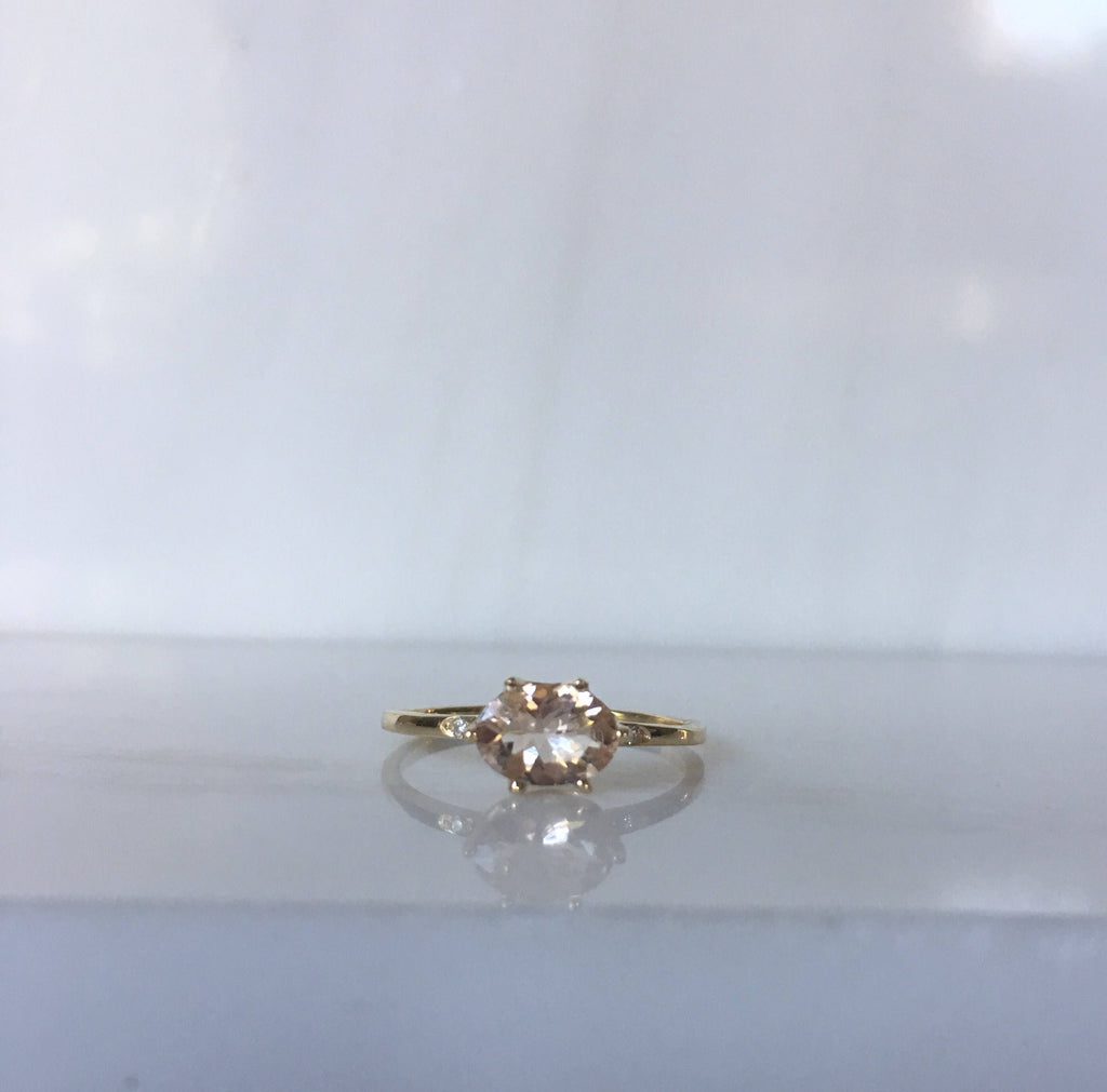 Margaux Morganite and Diamond Ring, Morganite ring, gold solitaire ring, oval morganite ring, 14k gold simple prong ring