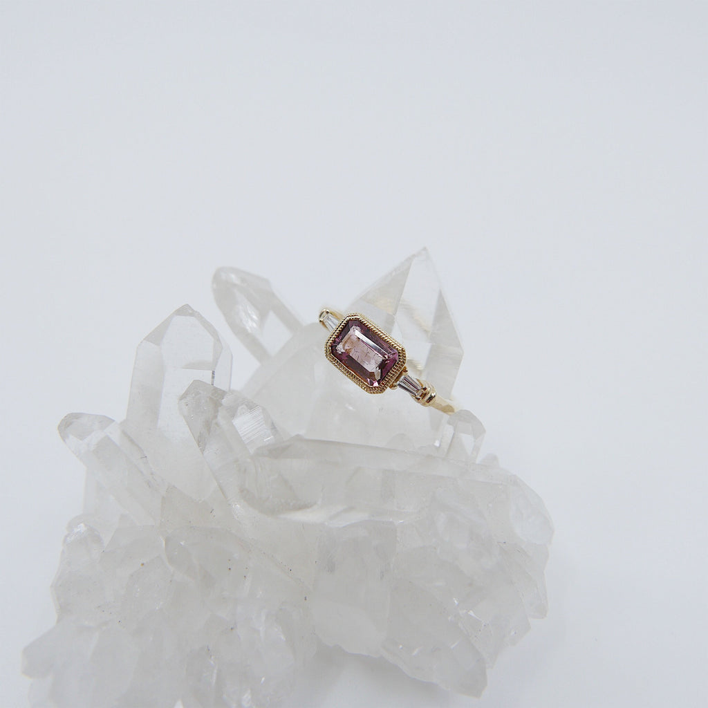 Maggey Pink Tourmaline Ring, 14k Stacking ring, Diamond and tourmaline ring, Tourmaline ring, Diamond ring, Vintage inspired ring