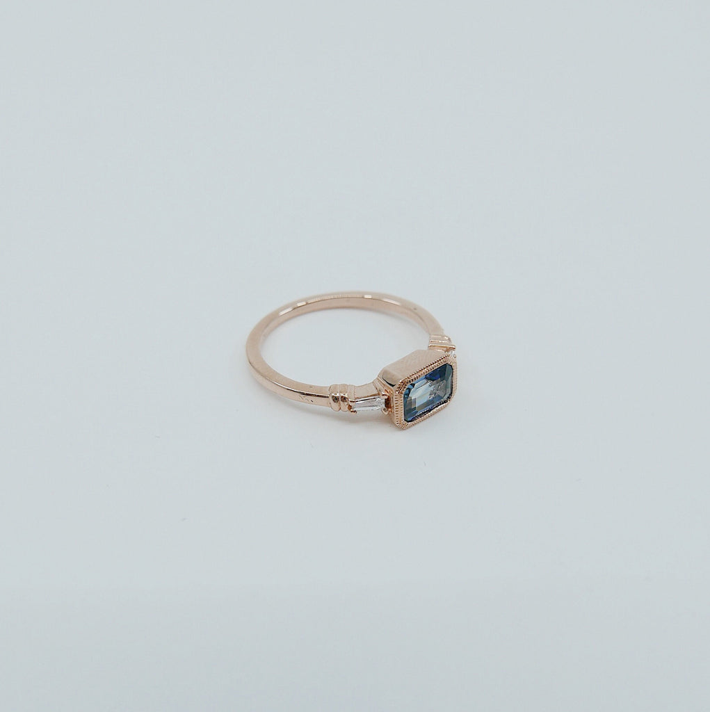 Maggey Blue Sapphire Ring, 14k Stacking ring, Diamond and Sapphire ring, Sapphire ring, Diamond ring, Vintage inspired ring