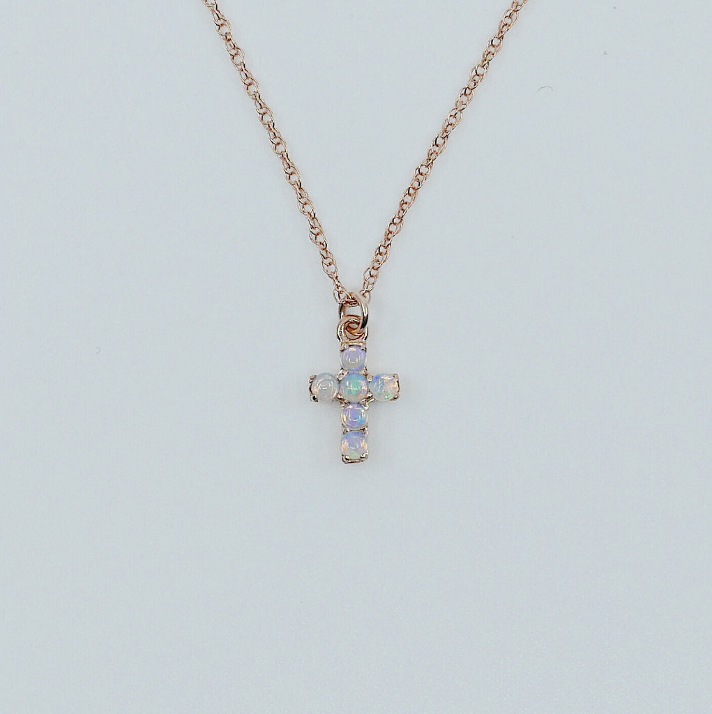 Cross Opal Necklace, 14k Gold Crucifix necklace, Small 14k cross necklace, opal cross, Dainty gold cross necklace