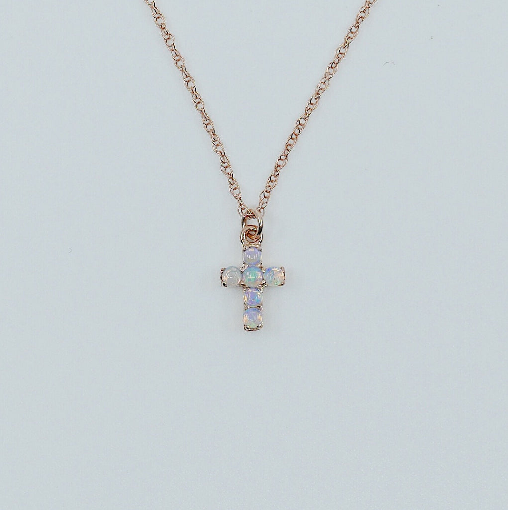 Cross Opal Necklace, 14k Gold Crucifix necklace, Small 14k cross necklace, opal cross, Dainty gold cross necklace