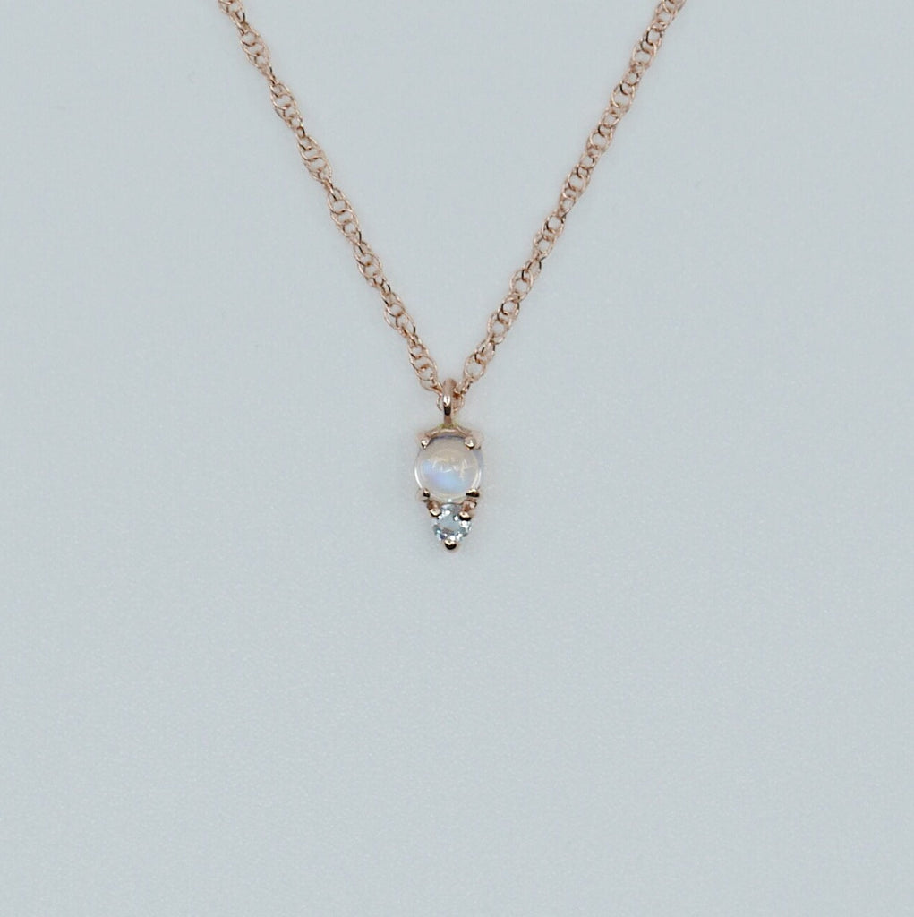 Duo Moonstone Necklace, Moonstone and Aquamarine Necklace, Mini Moonstone Necklace, Moonstone and Amethyst Necklace