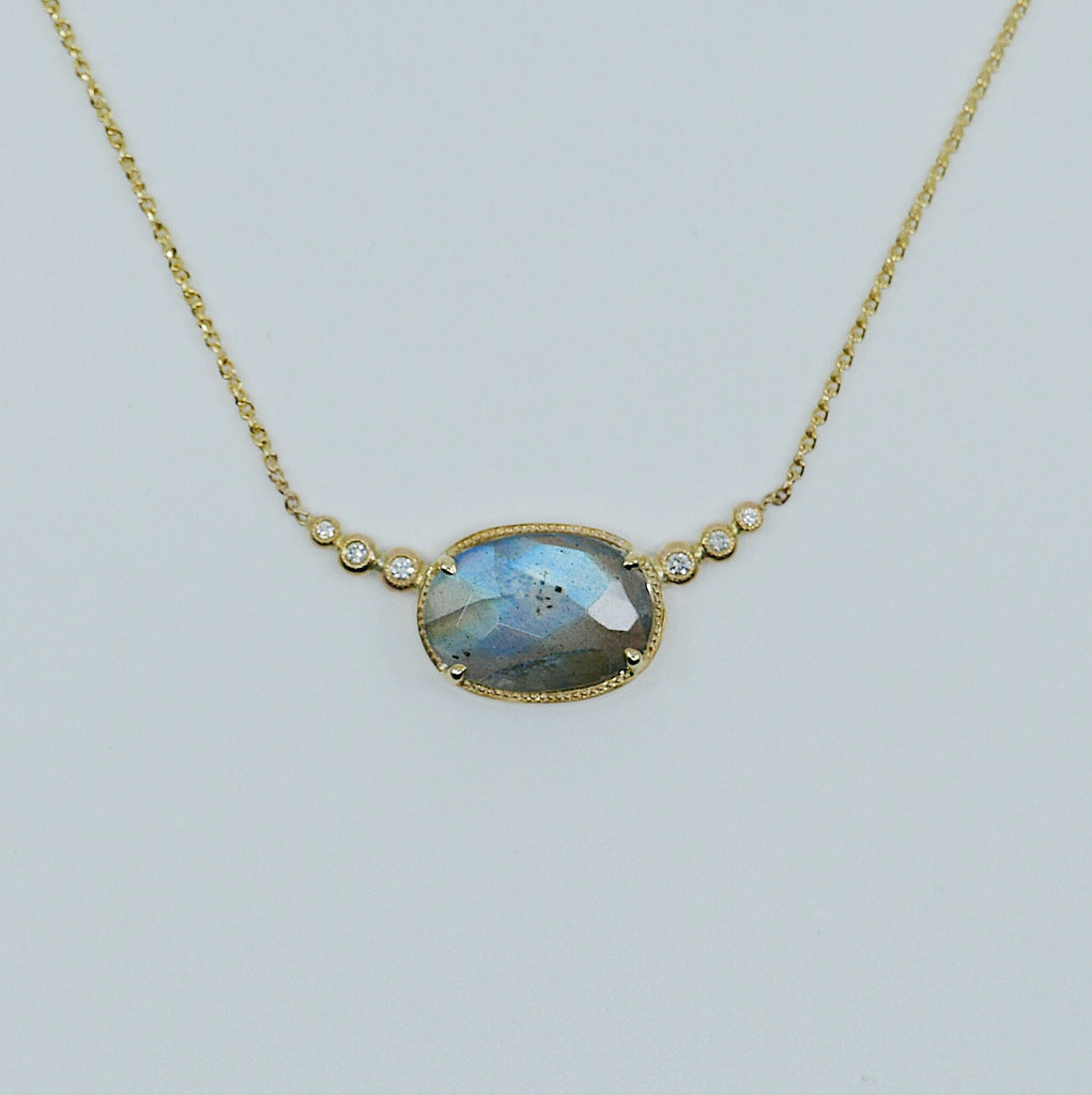 Ellipsis Labradorite and Diamond Necklace, One of a kind unique gold labradorite Necklace, blue labradorite necklace, diamond necklace